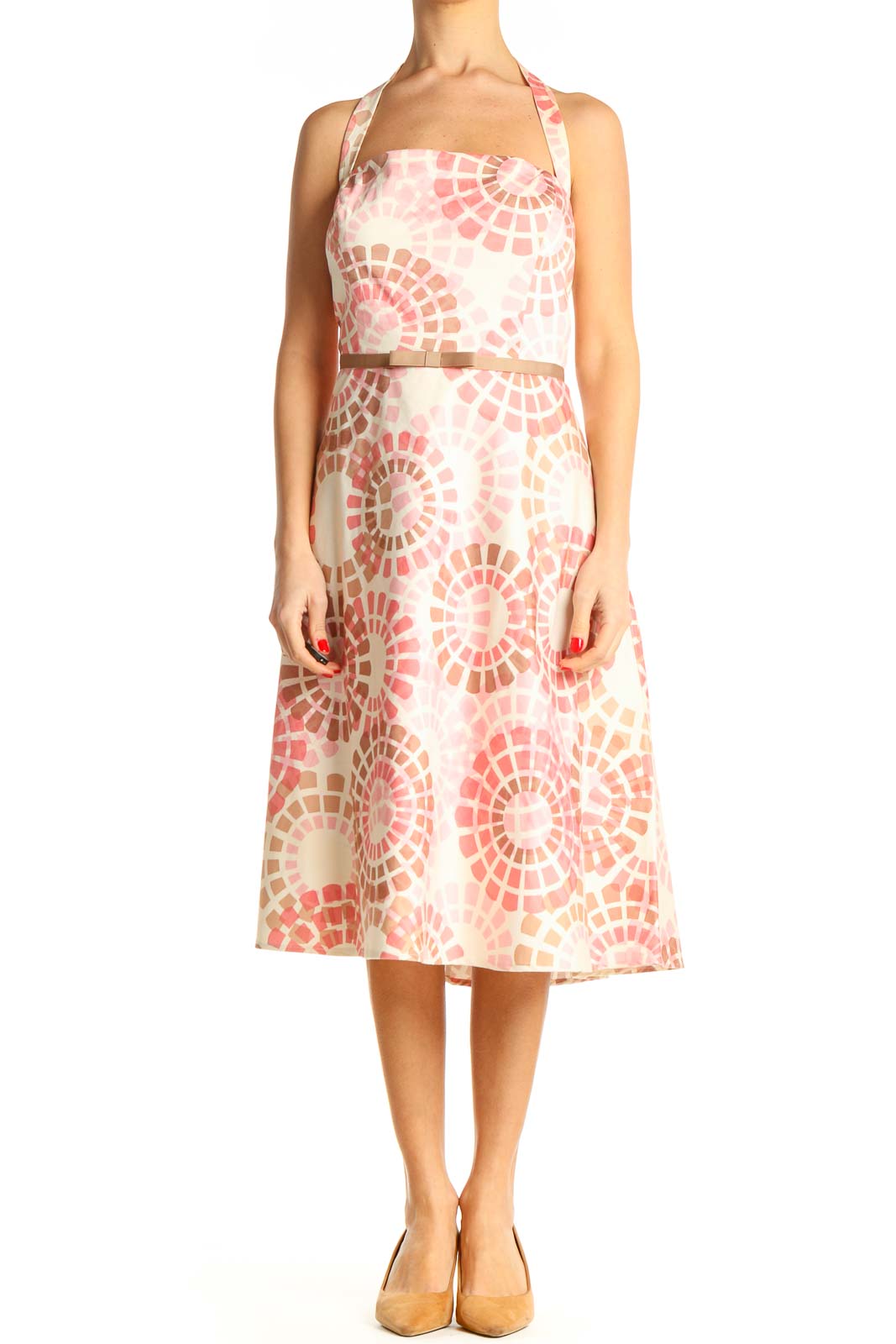 Pink Graphic Print Holiday Fit & Flare Dress Front