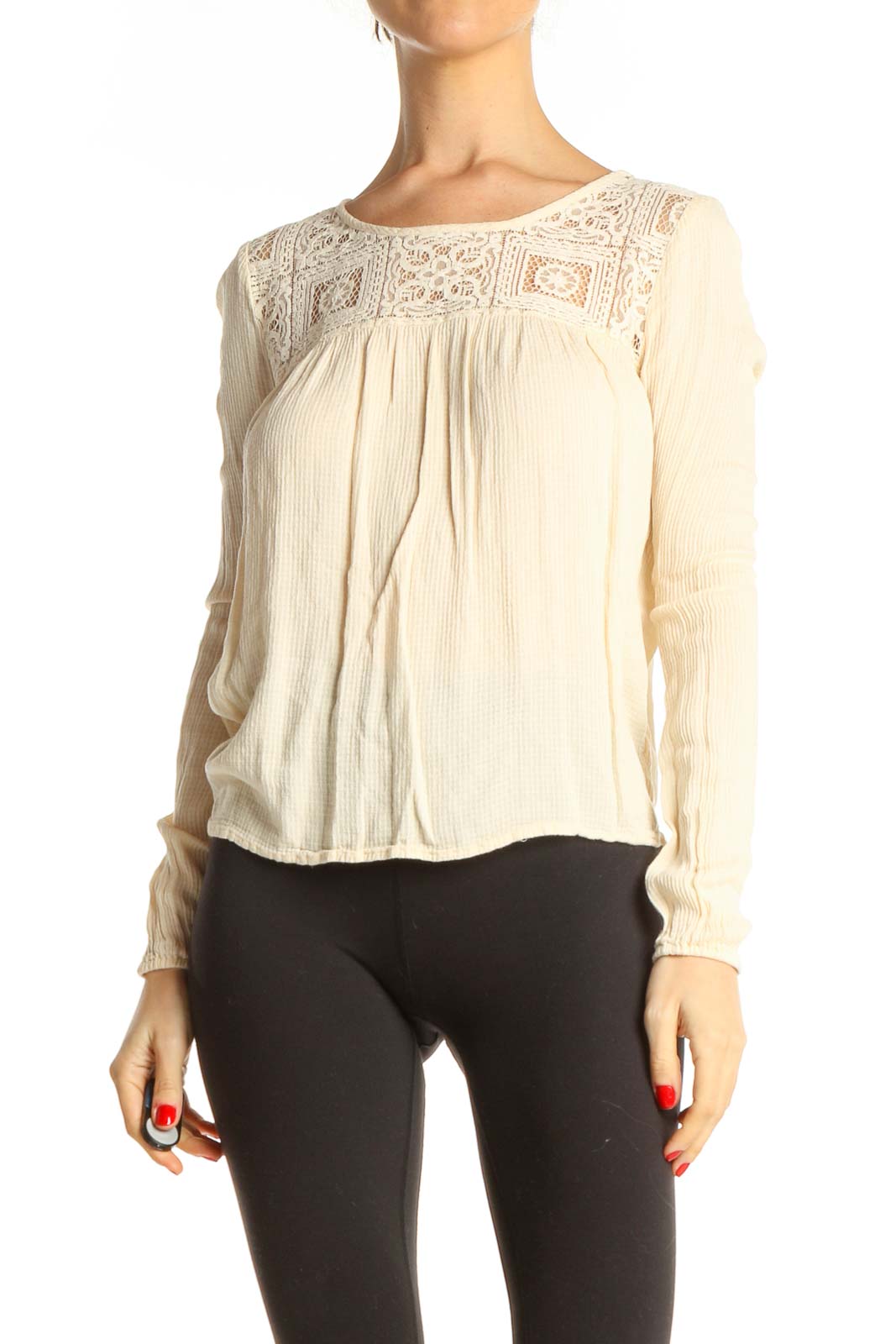 Beige Solid Blouse Front