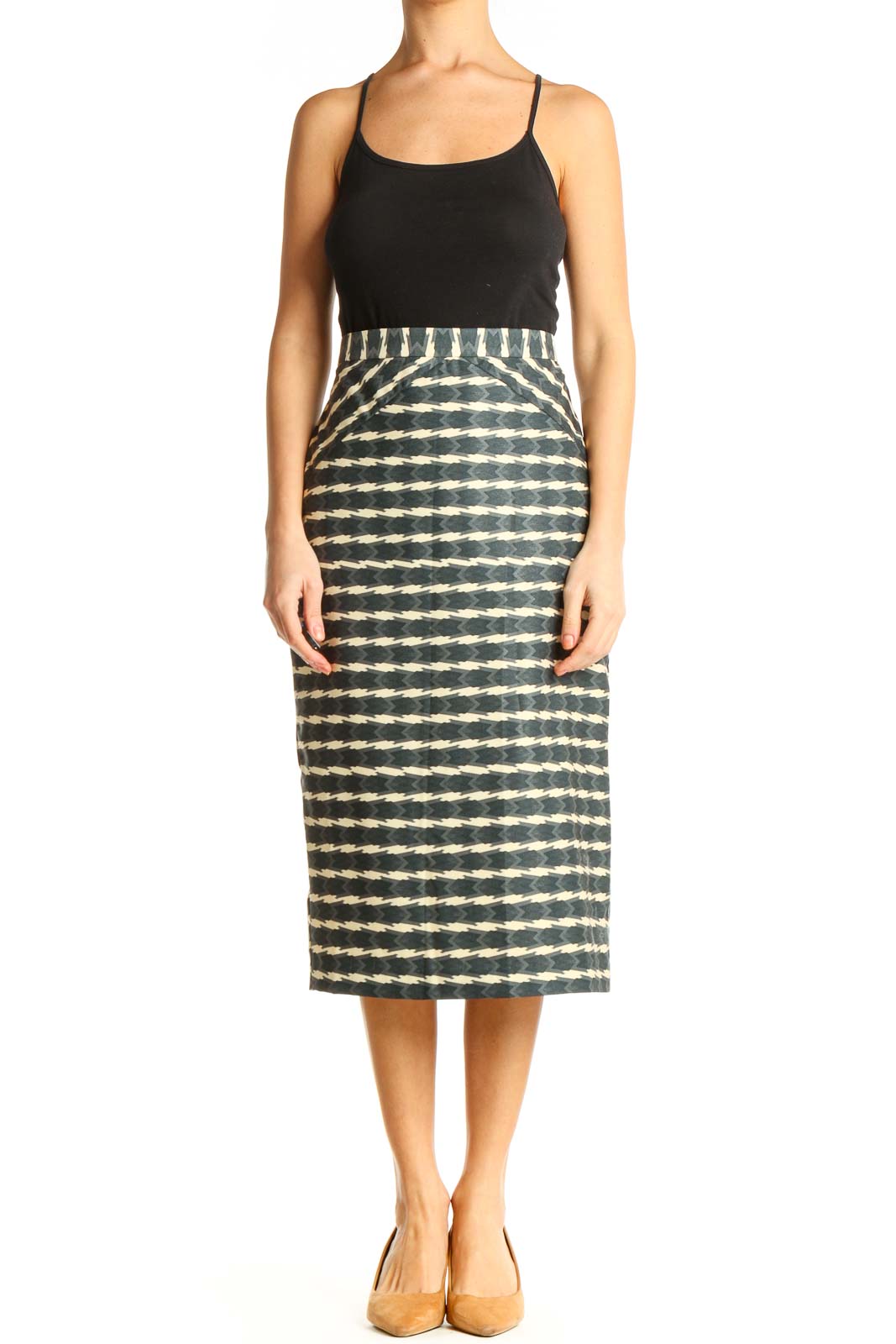 Blue Printed Classic Pencil Skirt Front