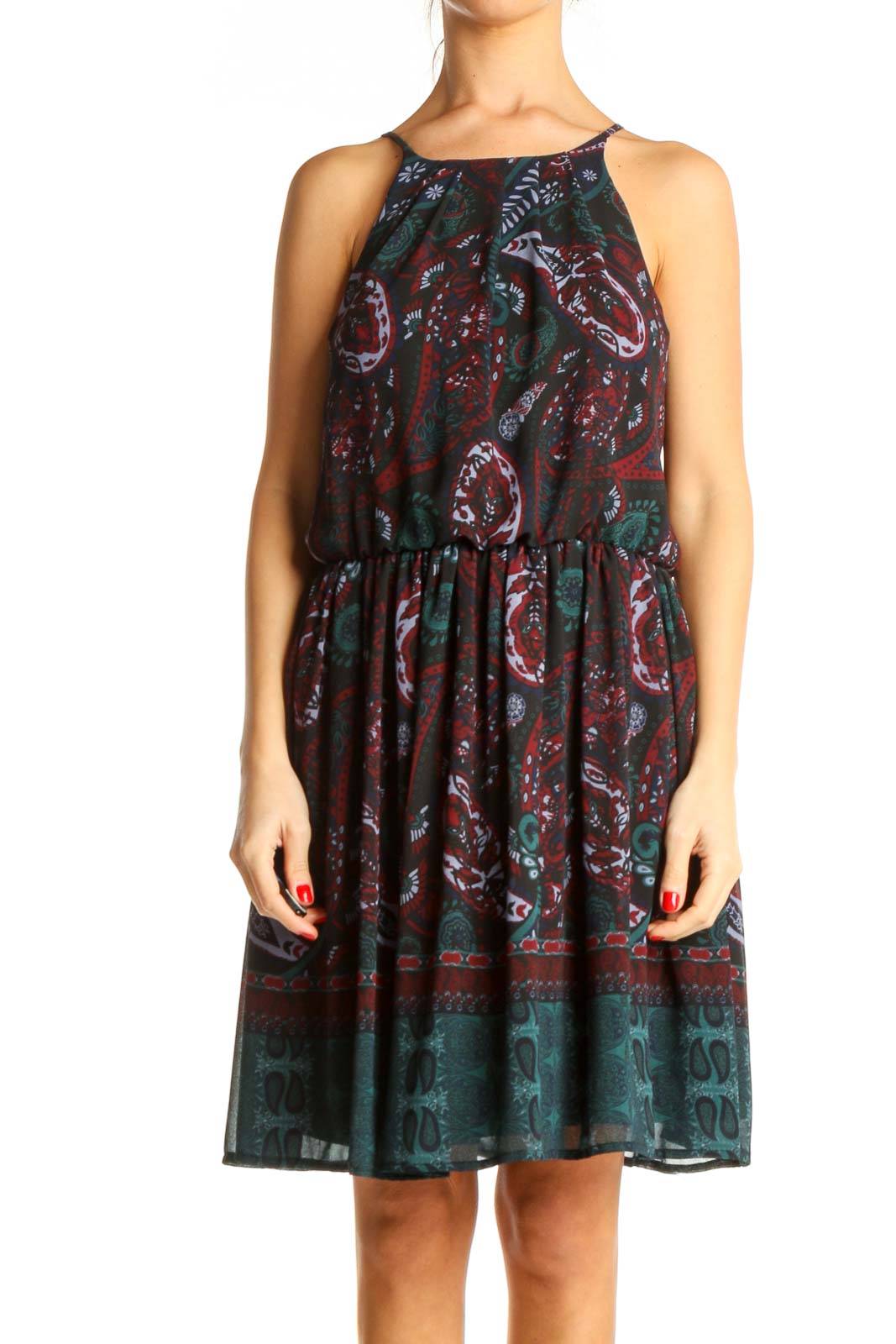 Black Paisley Day Fit & Flare Dress Front