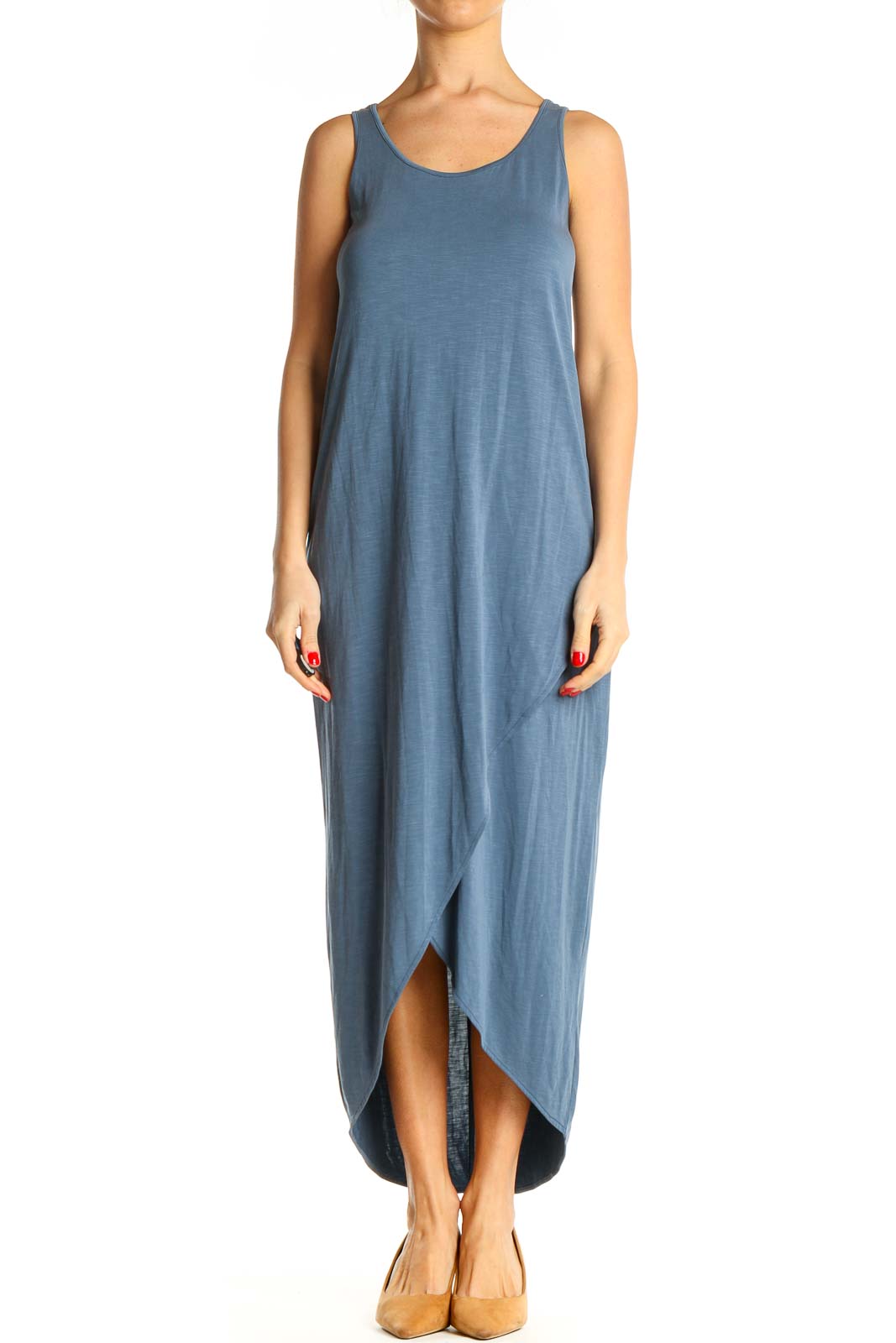 Blue Solid Classic Column Dress Front