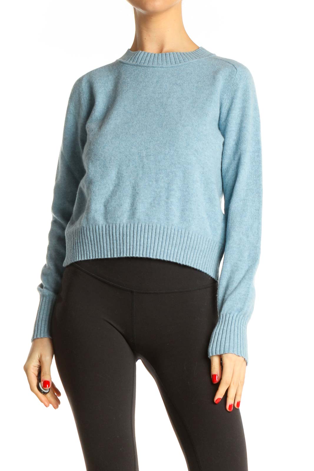 Blue Textured Classic Sweater Front