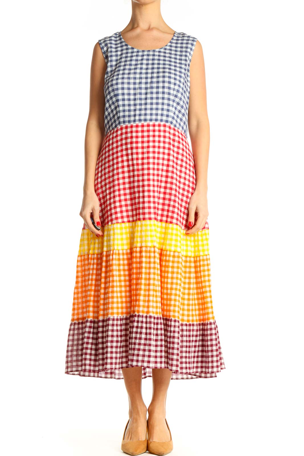 Multi-Color Checkered Fit & Flare Dress Front