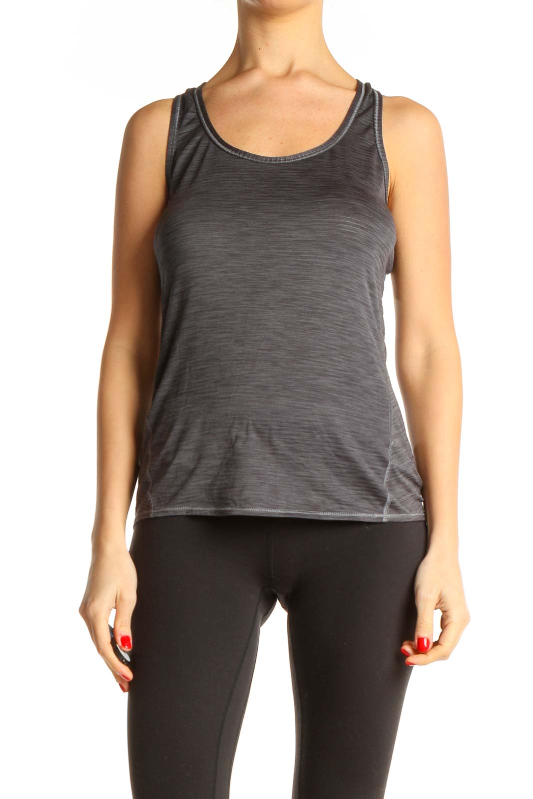 Gray Solid Activewear Tank Top Front