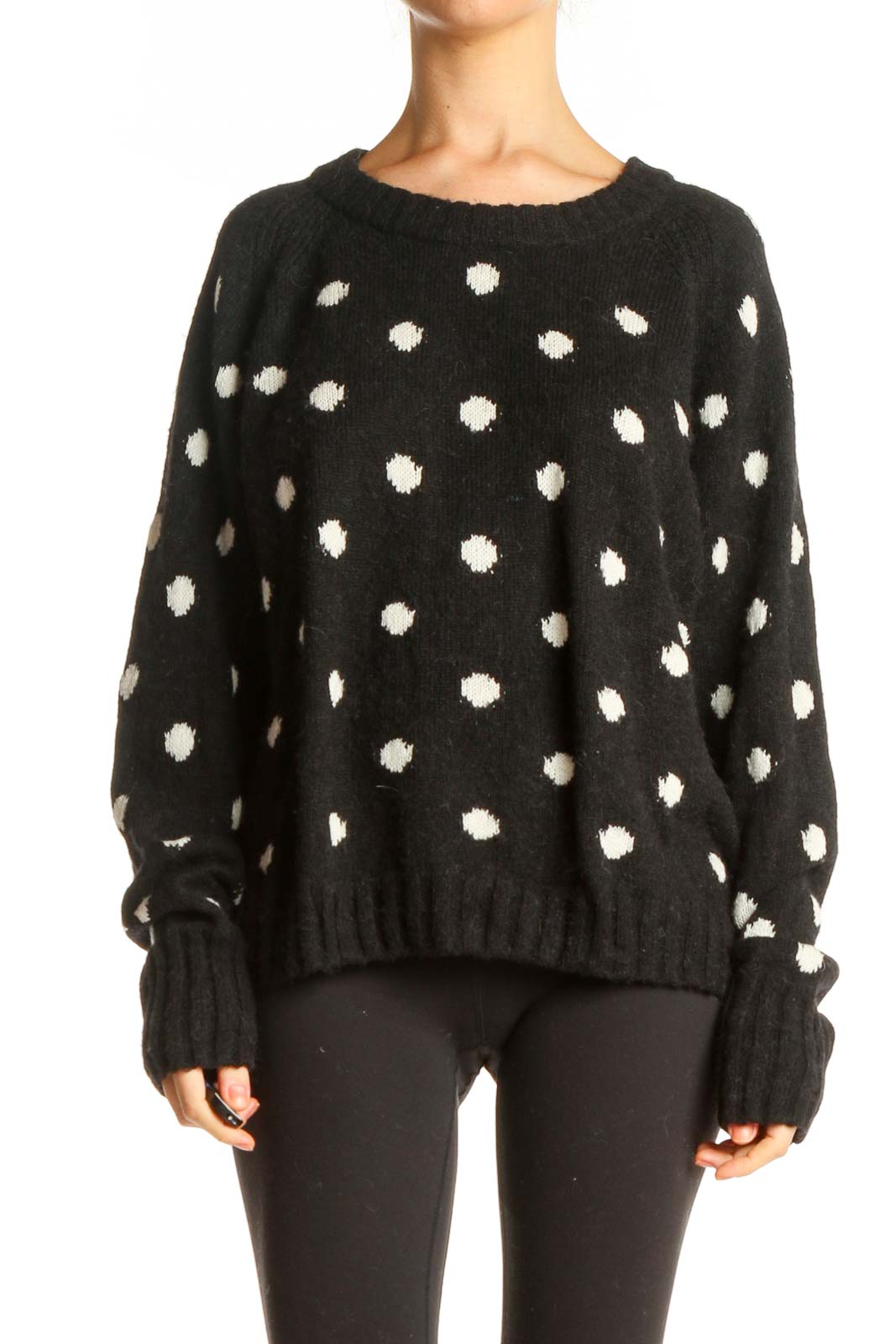 Black Polka Dot All Day Wear Sweater Front