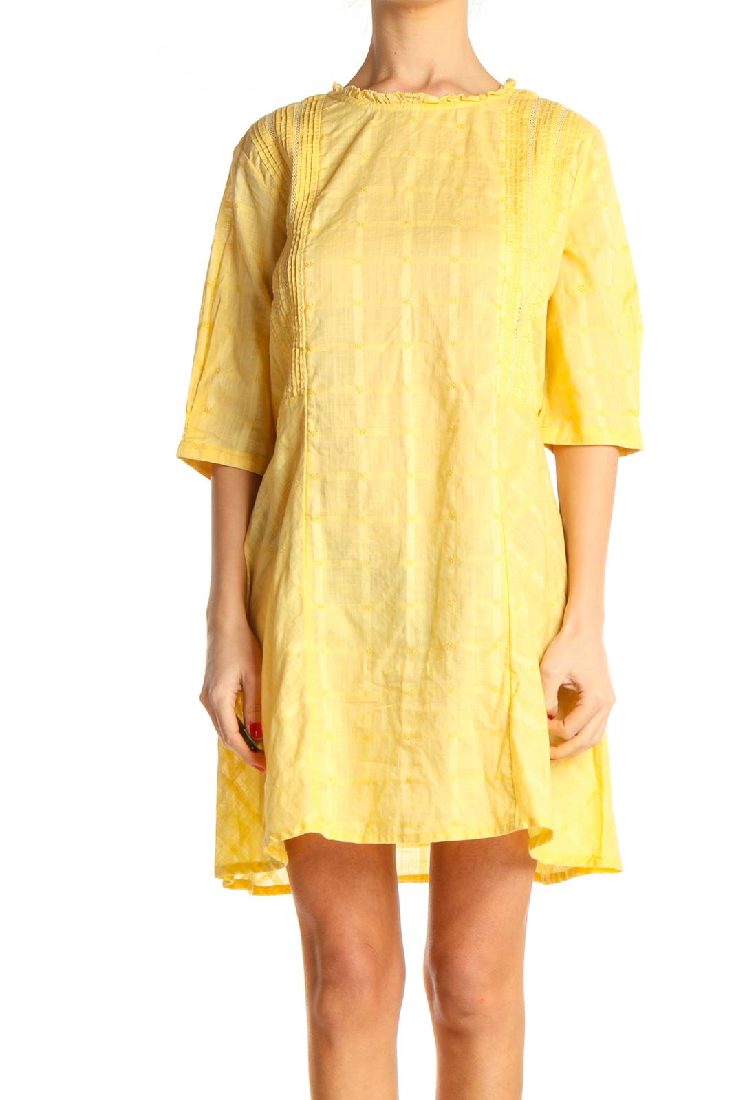 Yellow Solid Day Shift Dress Front
