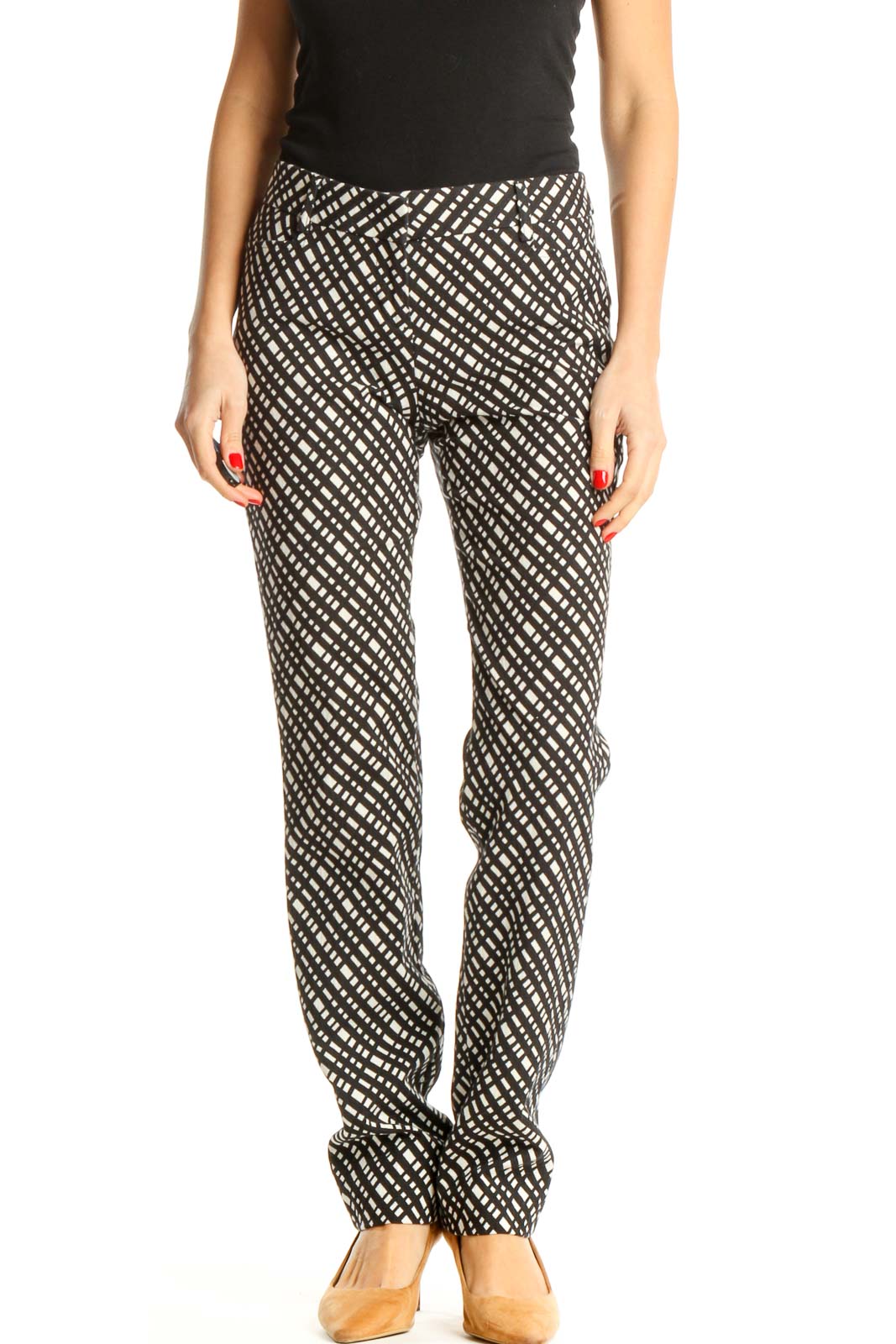 Black Printed Casual Trousers Front