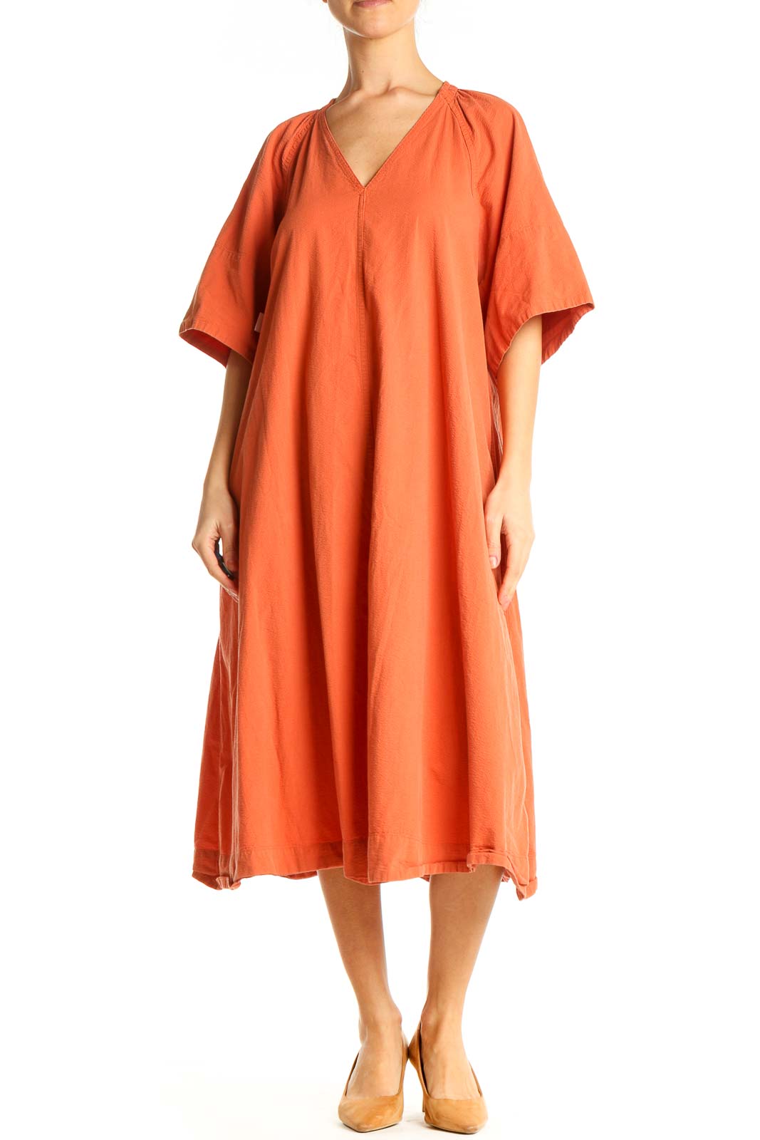Orange Solid Day Dress Front