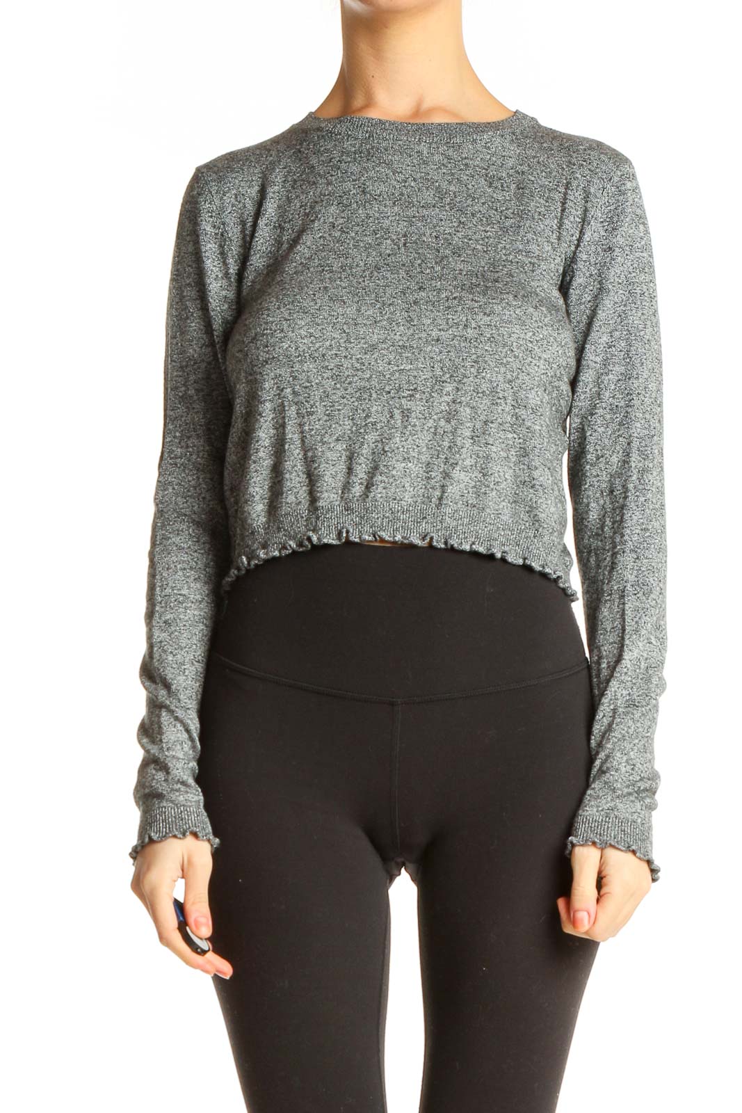 Gray Textured All Day Wear Cropped Sweater Front