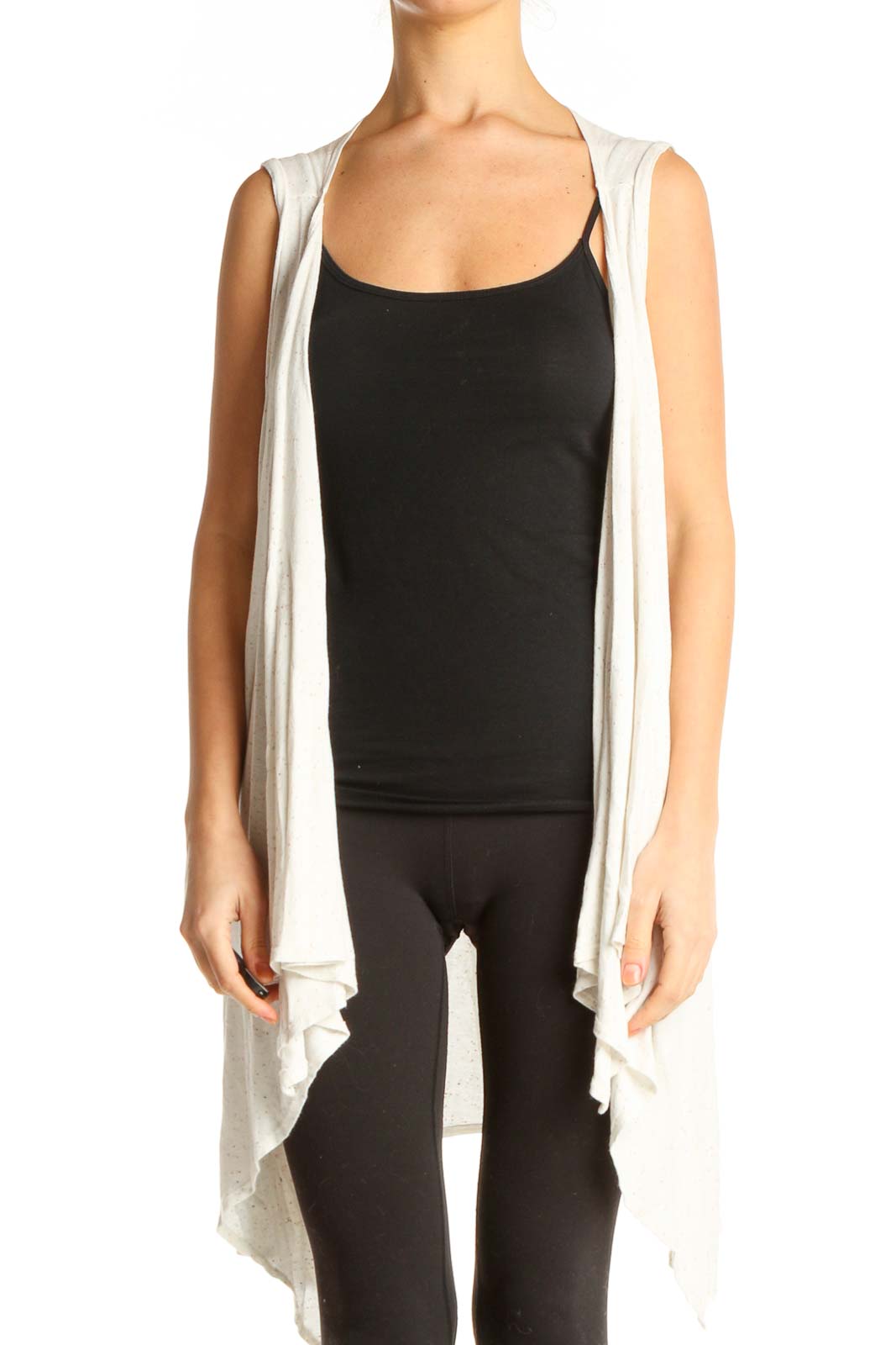 White Solid Casual Vest Front