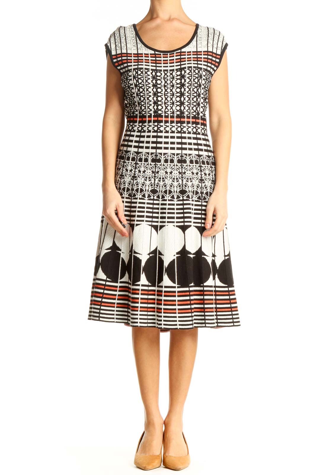 White Printed Day Fit & Flare Dress Front