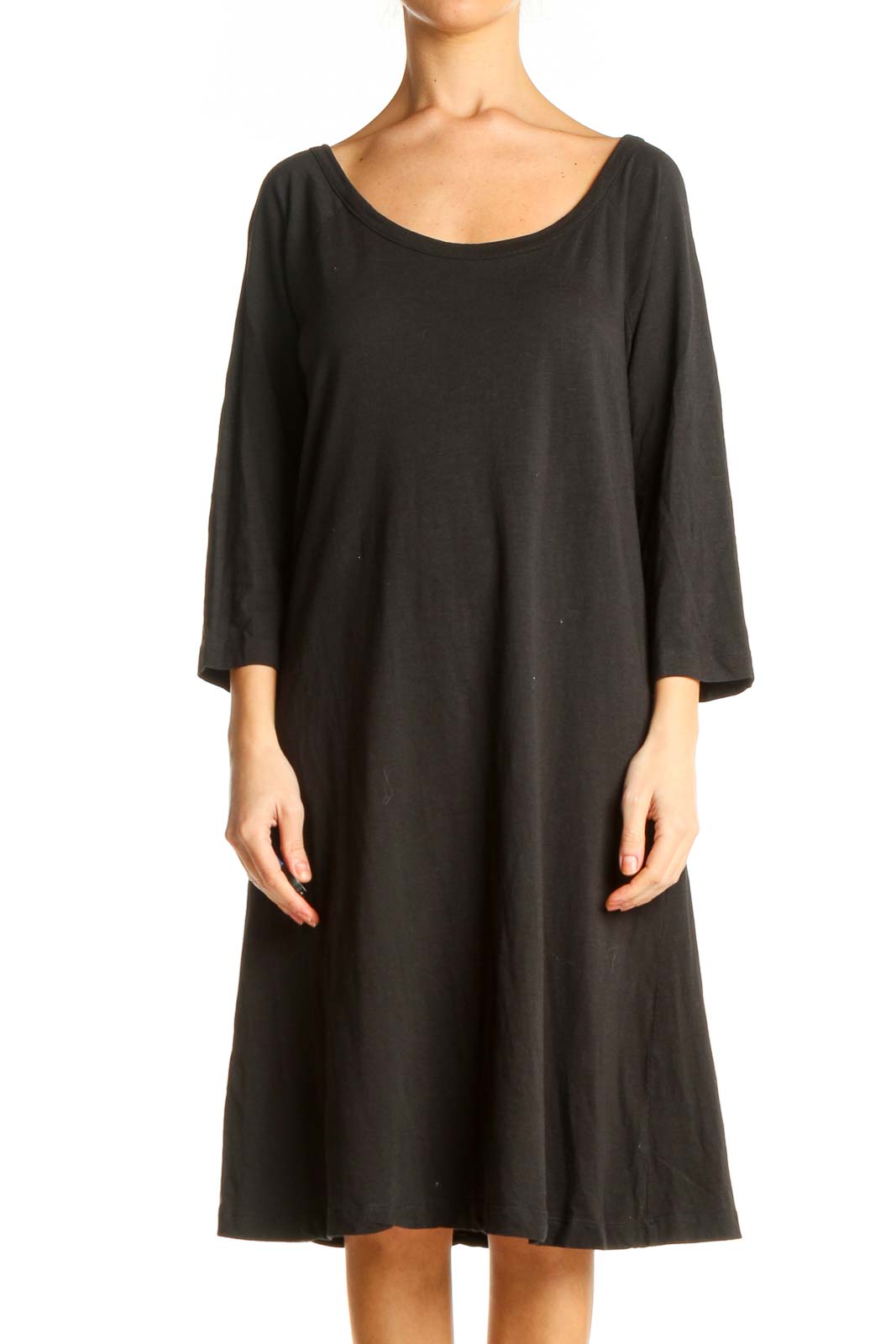 Black Solid Day Dress Front