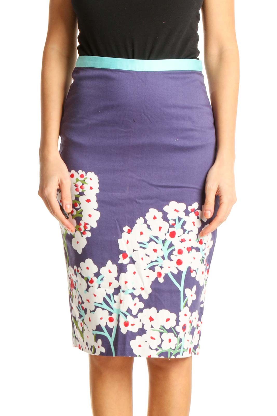 Purple Floral Print Brunch Pencil Skirt Front
