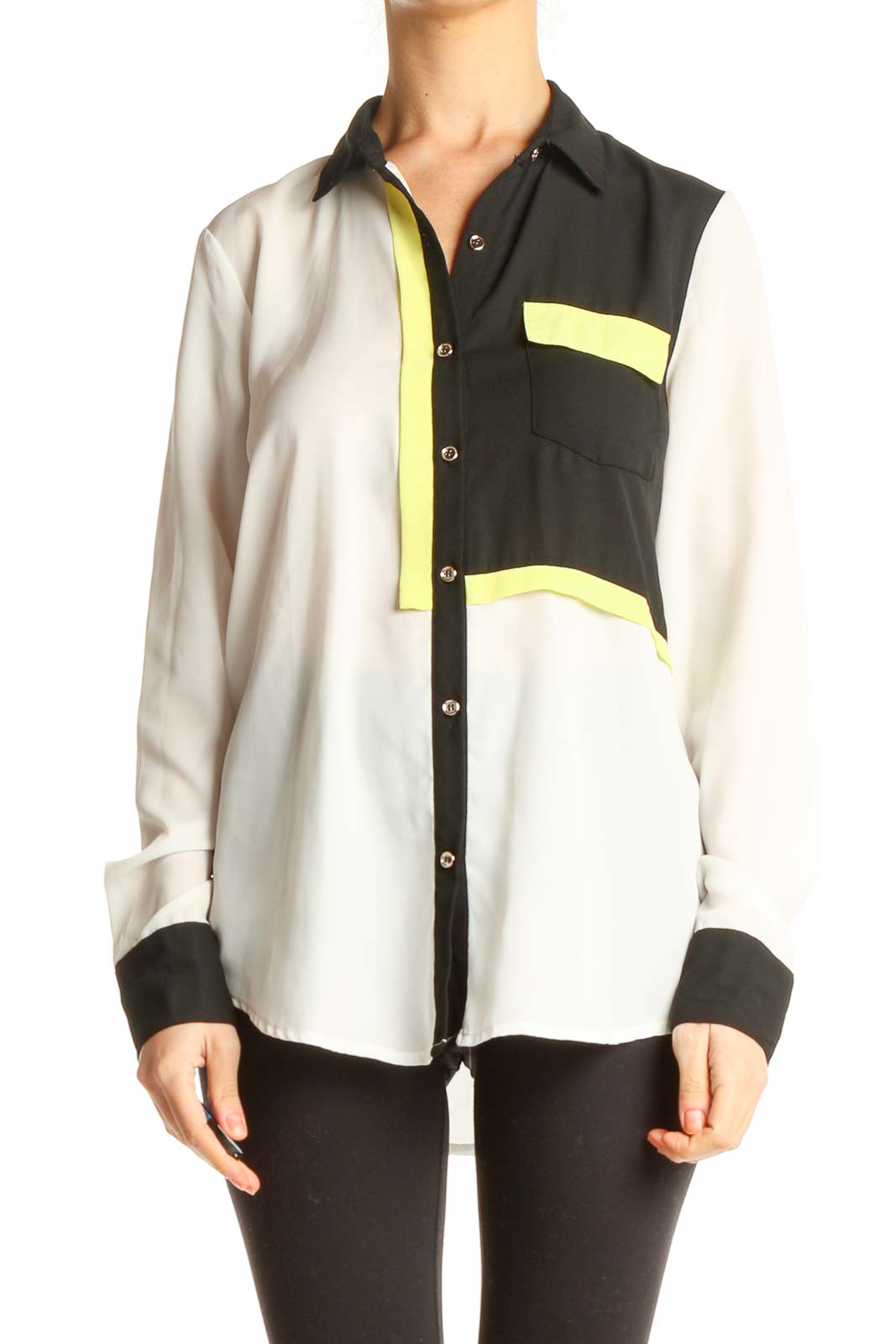 White Colorblock Work Shirt Front
