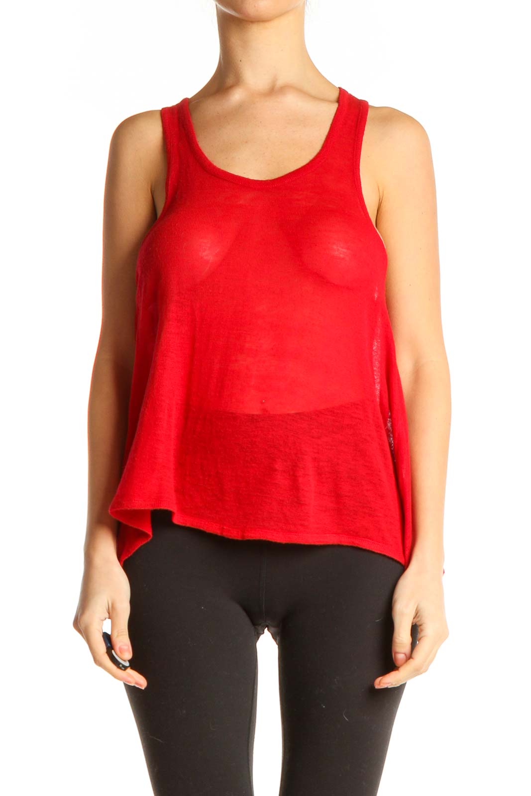 Red Solid Tank Top Front