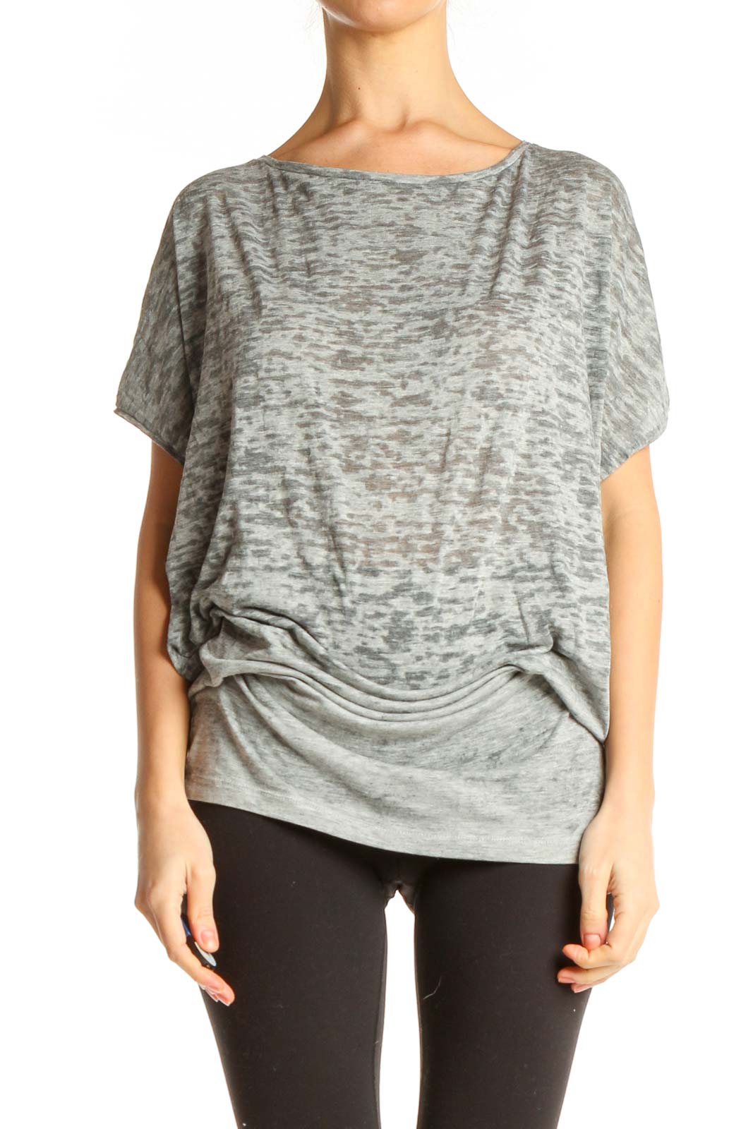 Gray Textured All Day Wear T-Shirt Front
