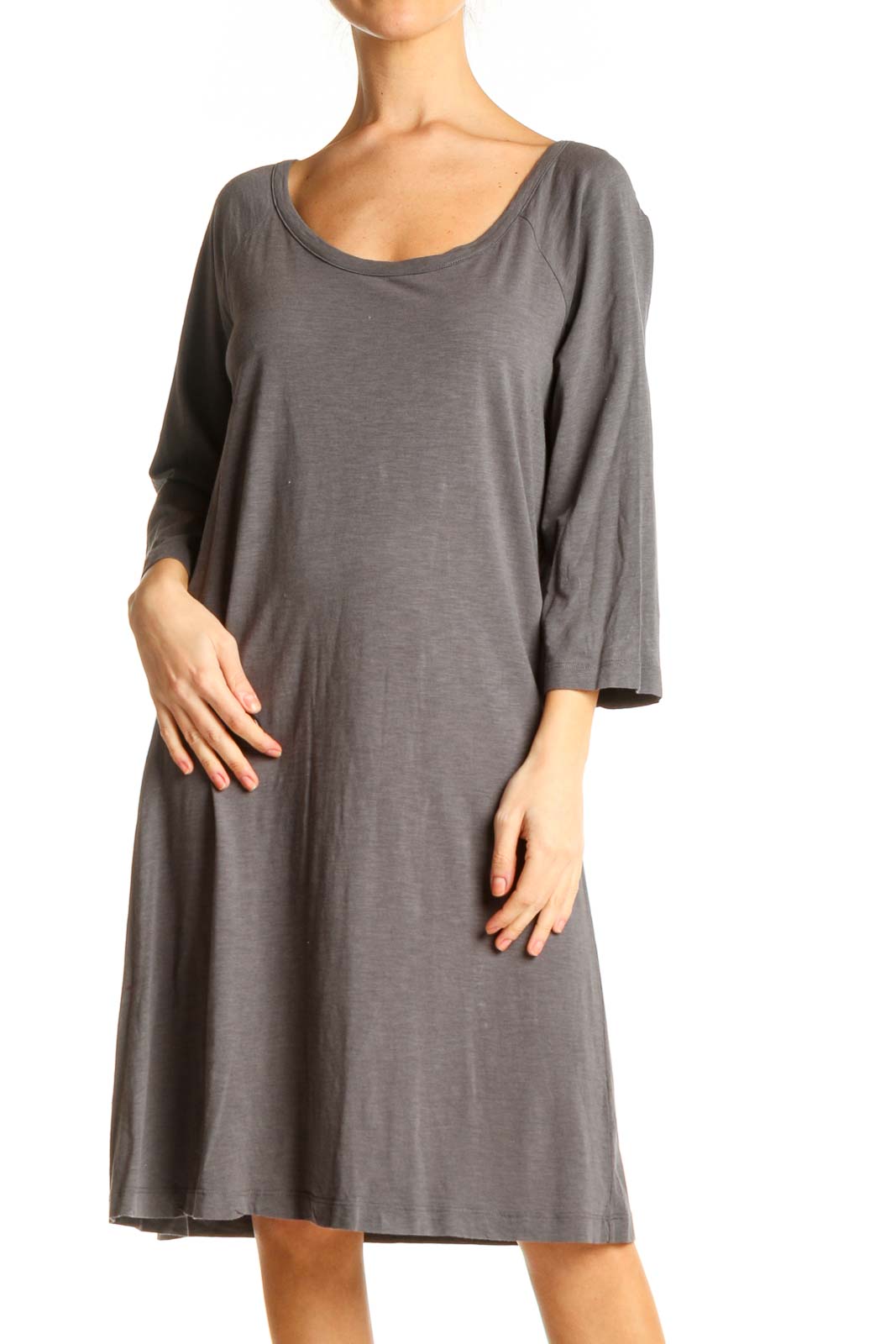 Gray Solid Day Dress Front