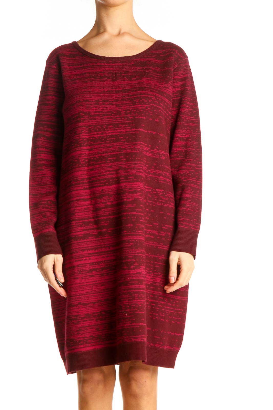 Red Textured Day Shift Dress Front