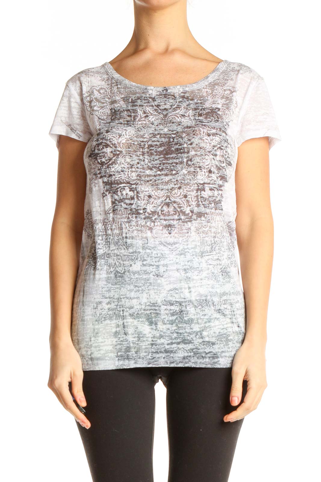 Beige Graphic Print Casual T-Shirt Front