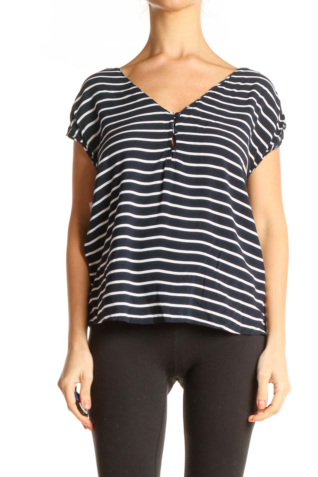 Blue Striped Casual T-Shirt Front