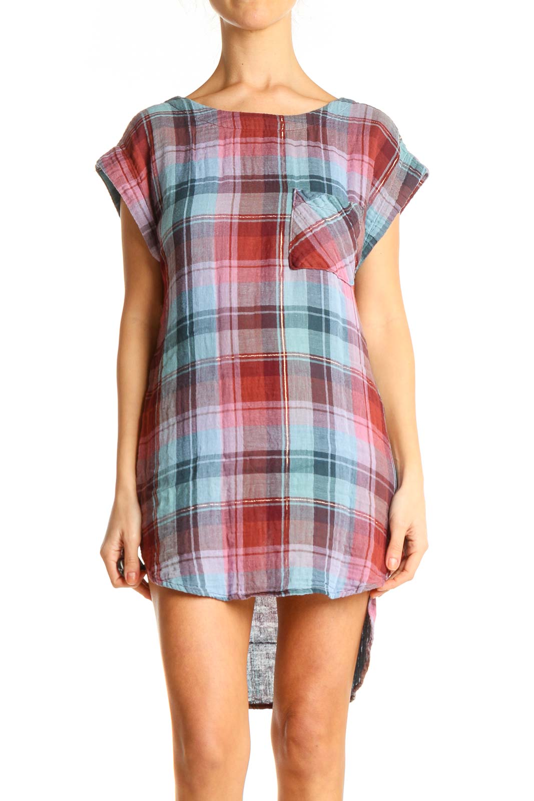Blue Checkered Day A-Line Dress Front