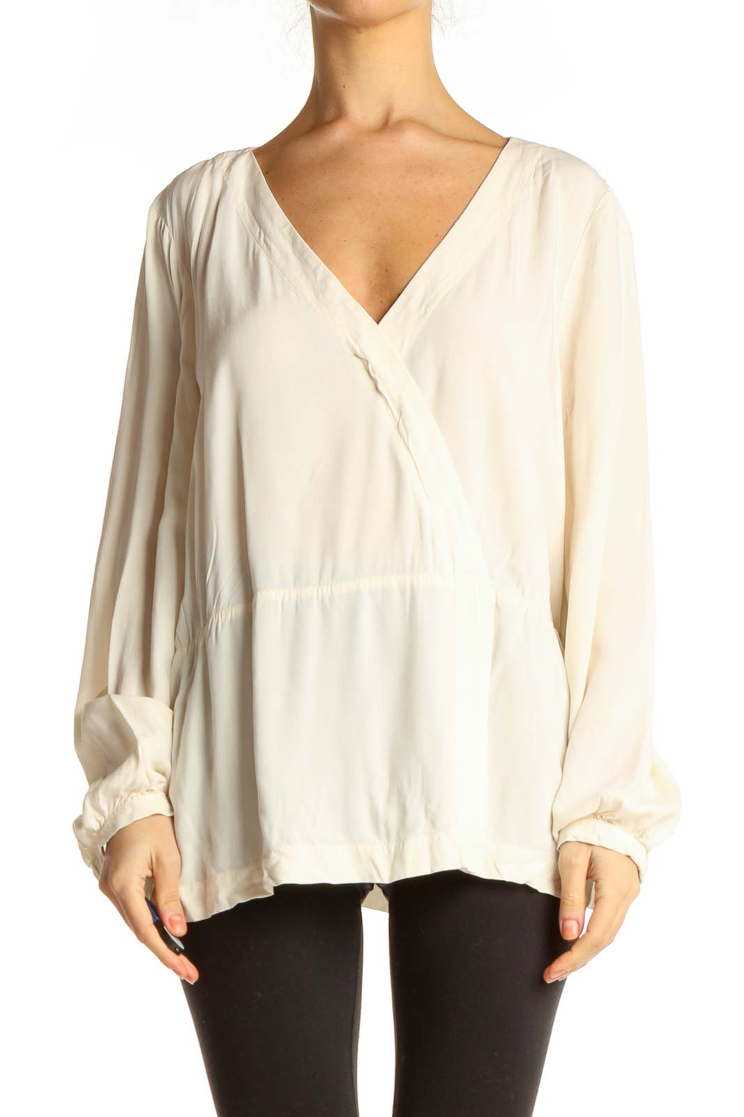 Beige Solid All Day Wear Blouse Front