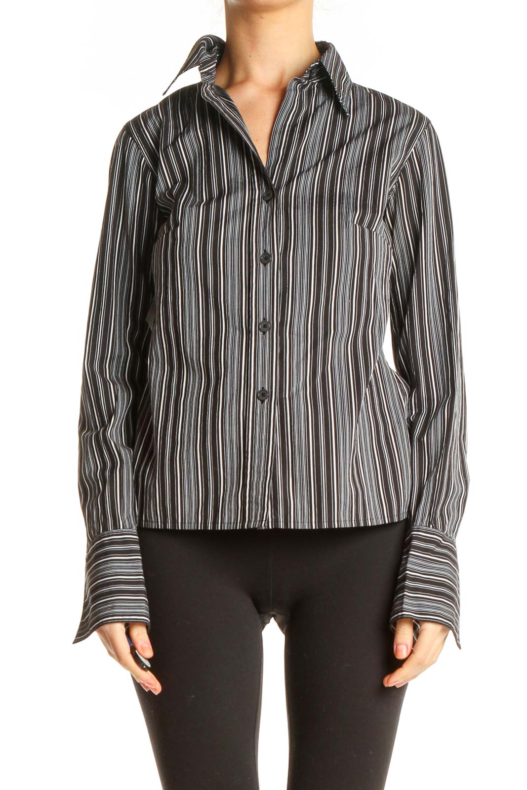 Black Striped Casual Shirt Front
