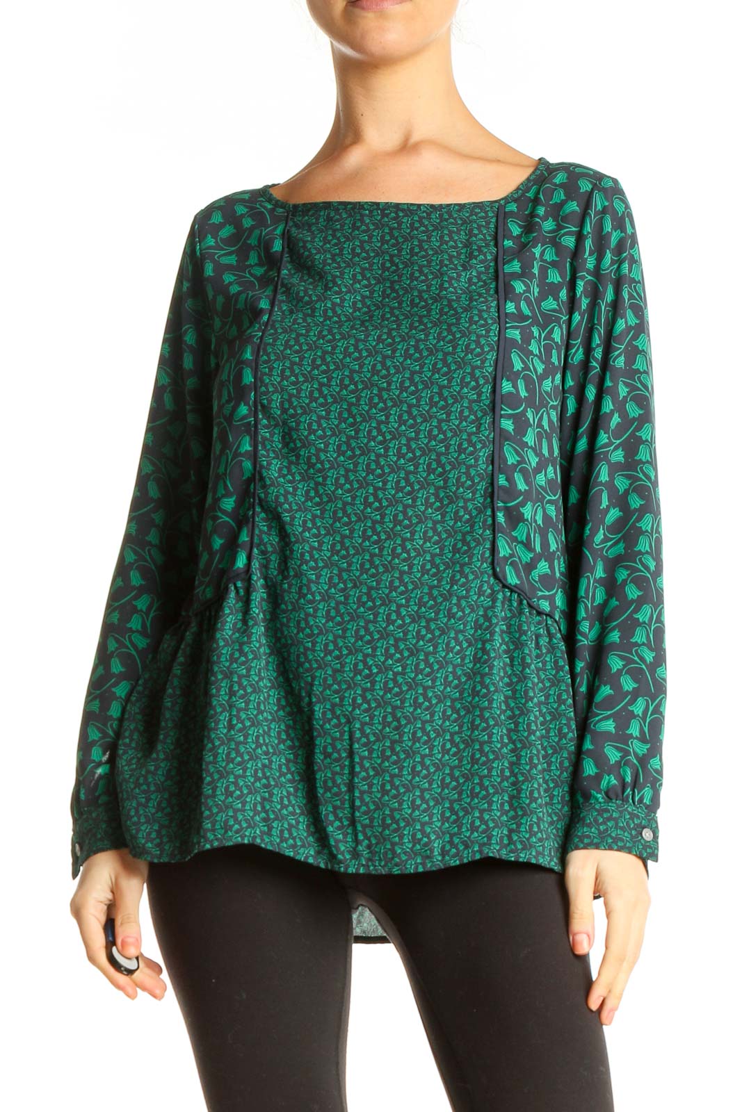 Green Graphic Print All Day Wear Blouse Front