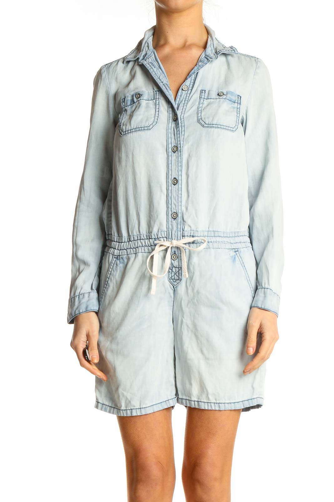 Blue Chambray Romper Front