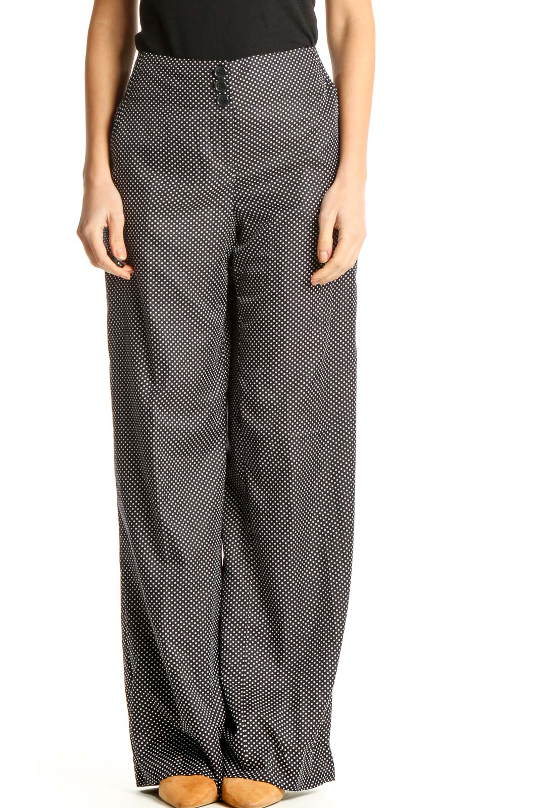 Black Polka Dot Casual Trousers Front