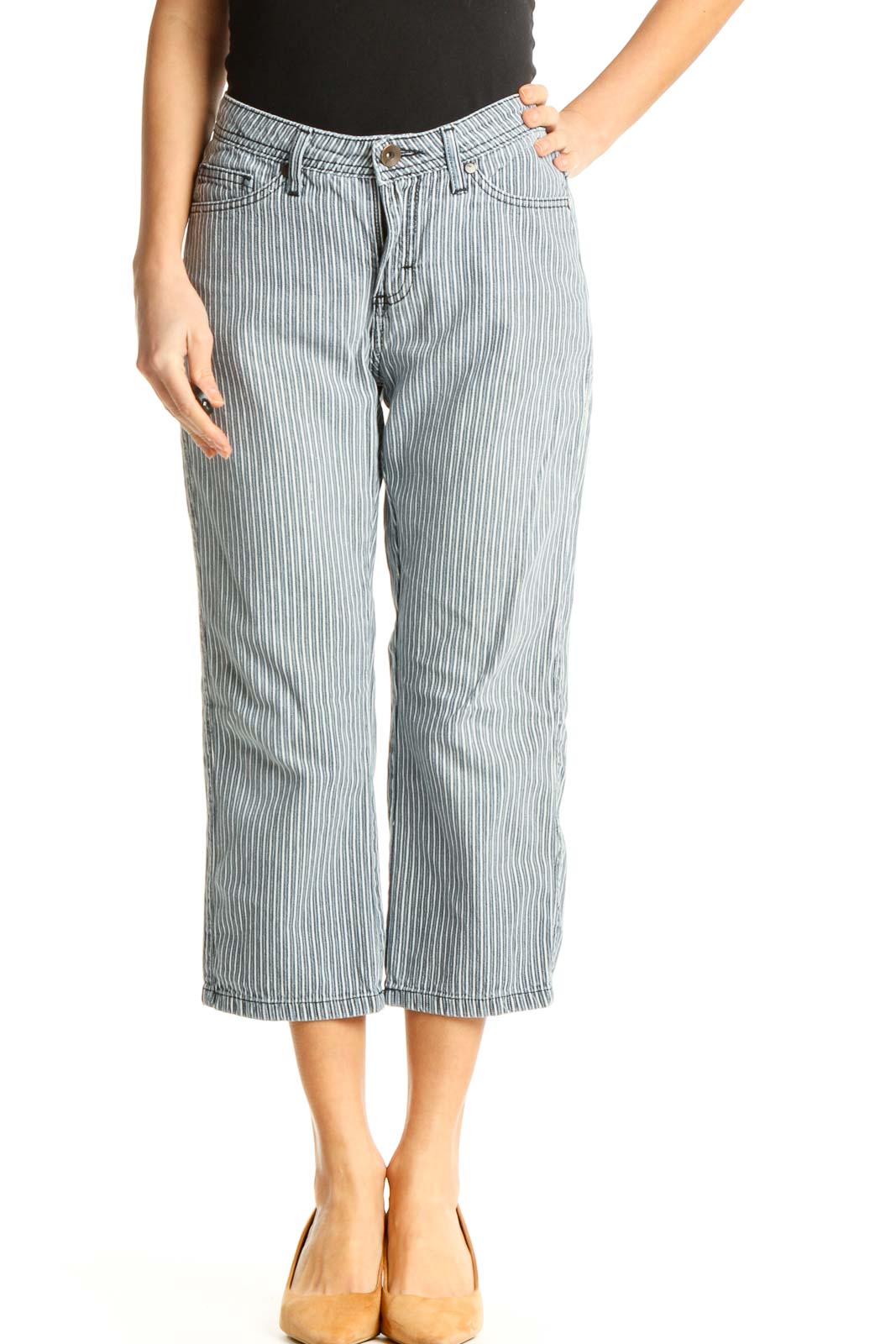 Cropped Pinstripe Jeans Front