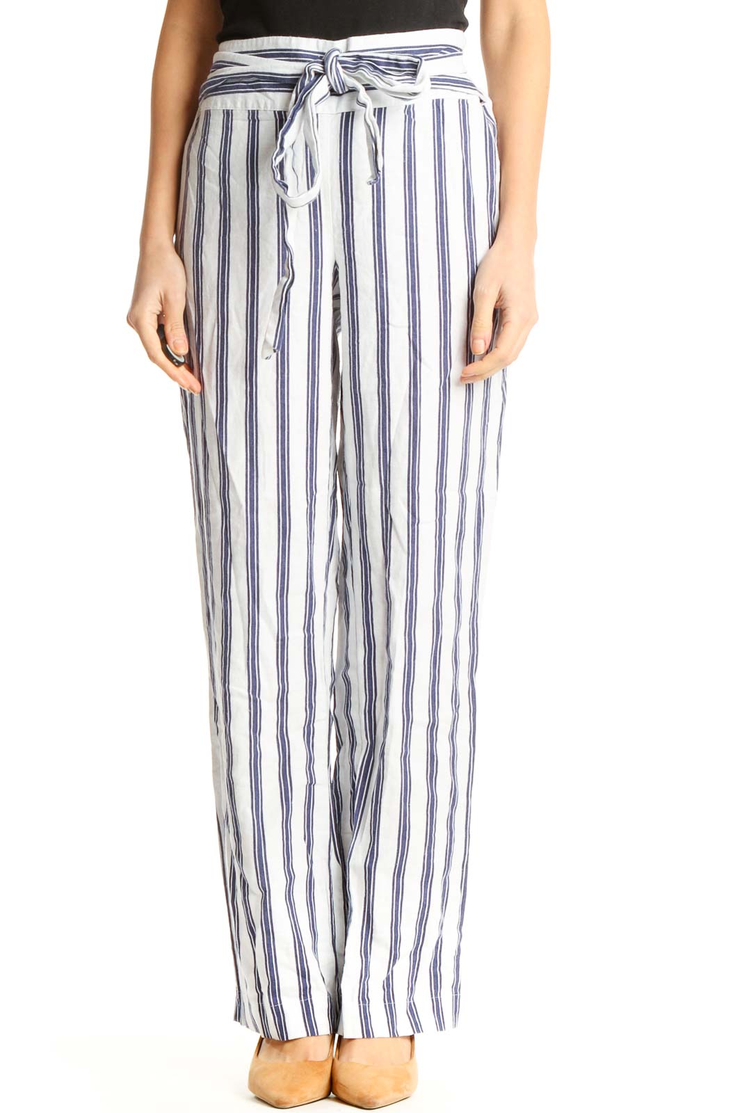 White Striped All Day Wear Trousers Front