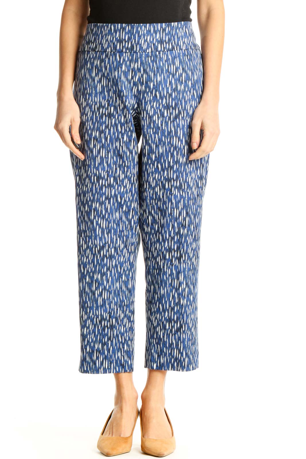 Blue Printed Casual Trousers Front