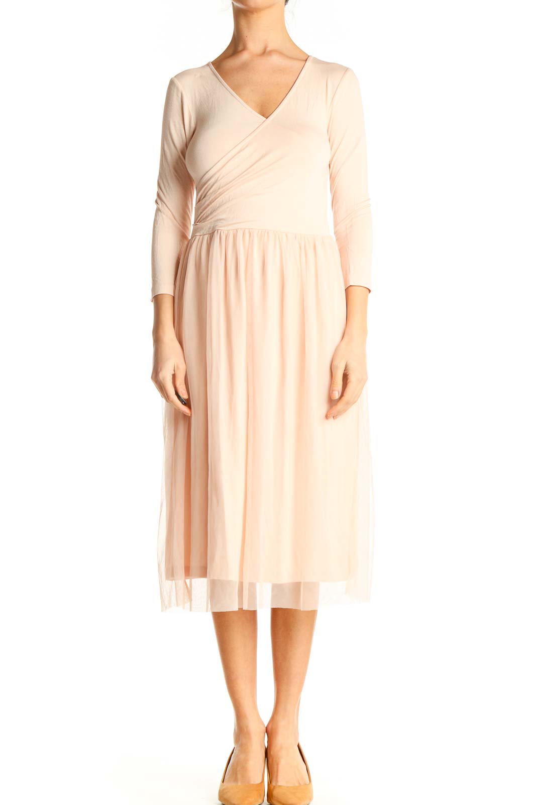 Pink Classic Fit & Flare Wrap Dress Front