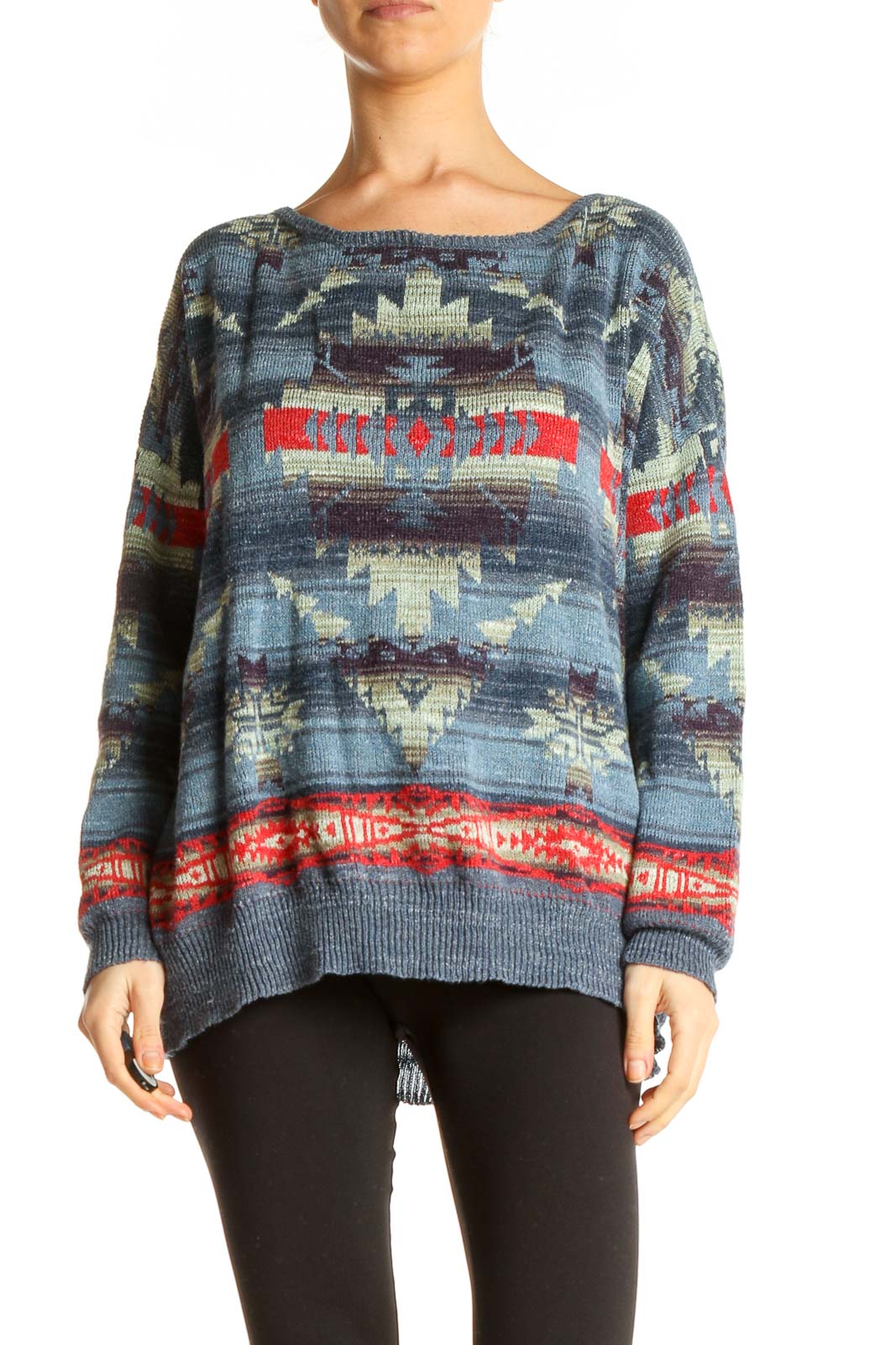 Blue Aztec Sweater Front