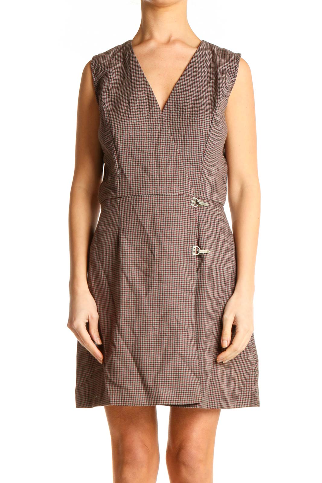 Brown Classic Plaid Fit & Flare Dress Front