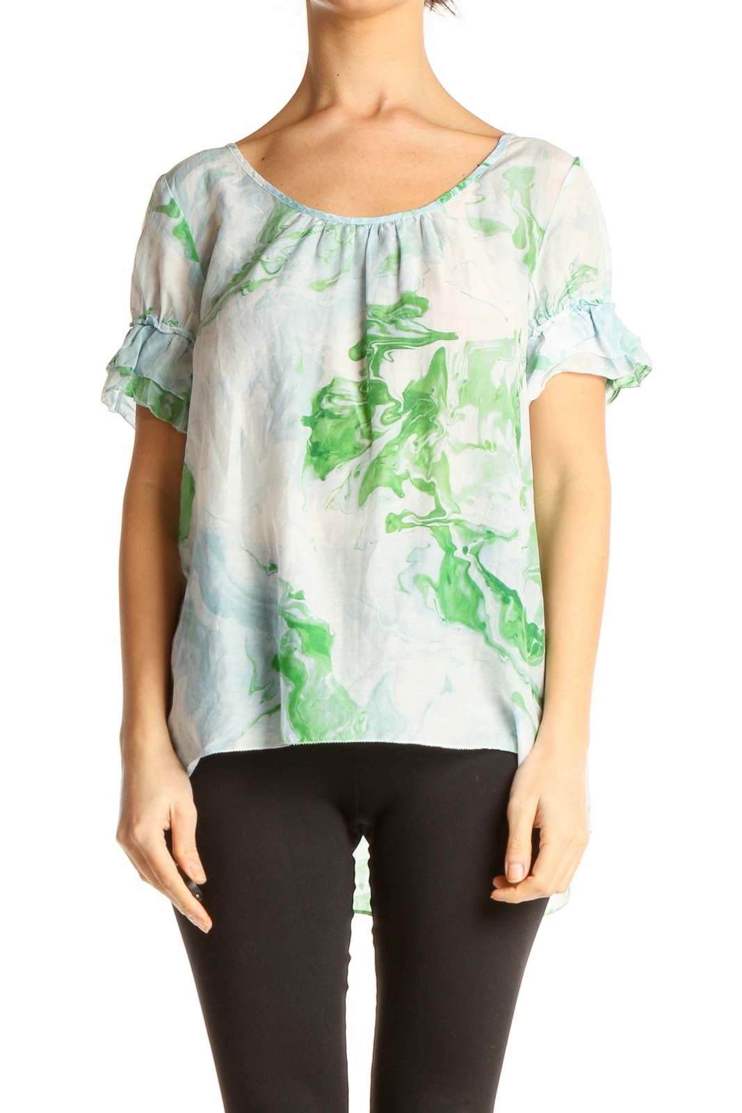 Green Tie And Dye Casual Top Front