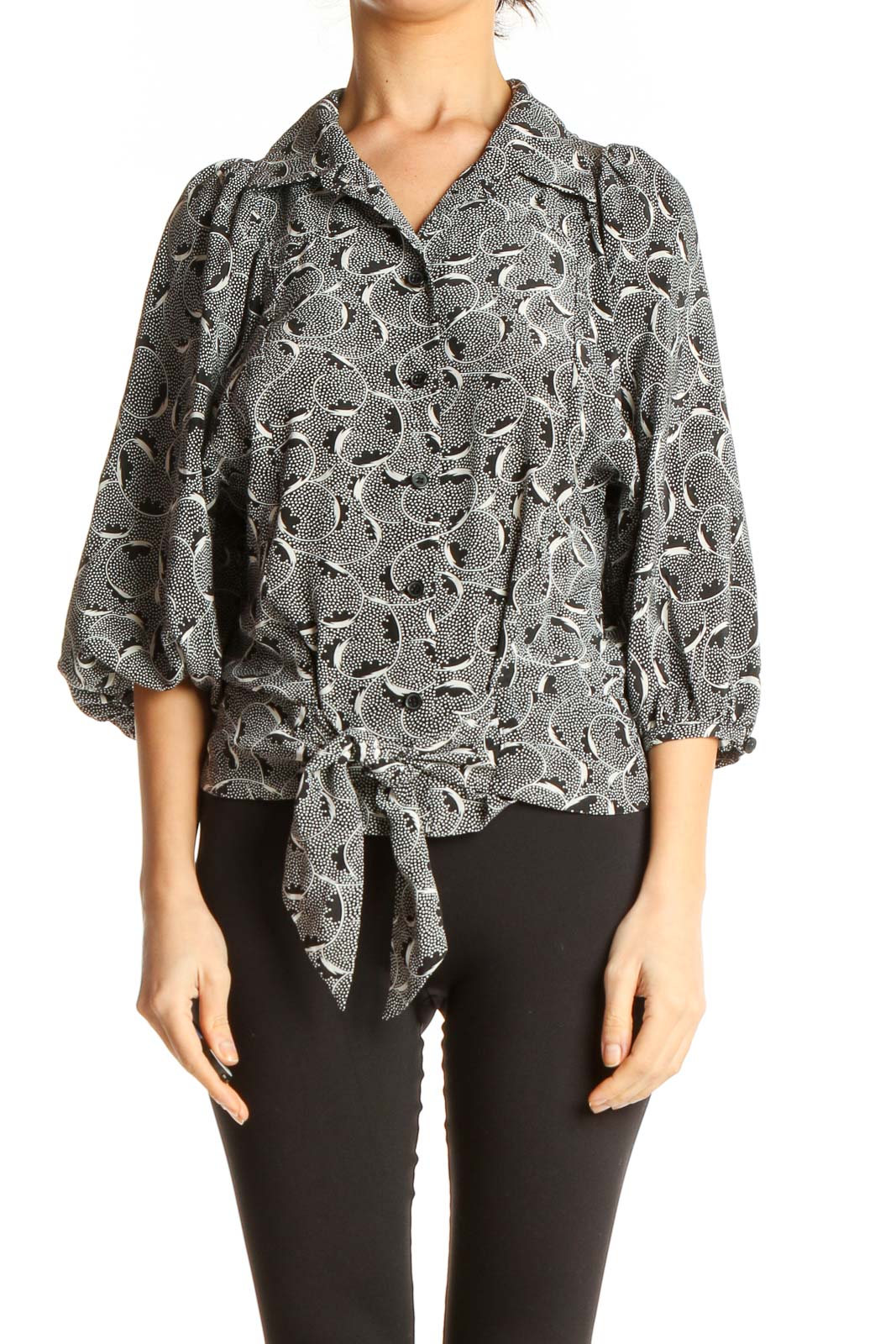 Gray Printed All Day Wear Blouse Front