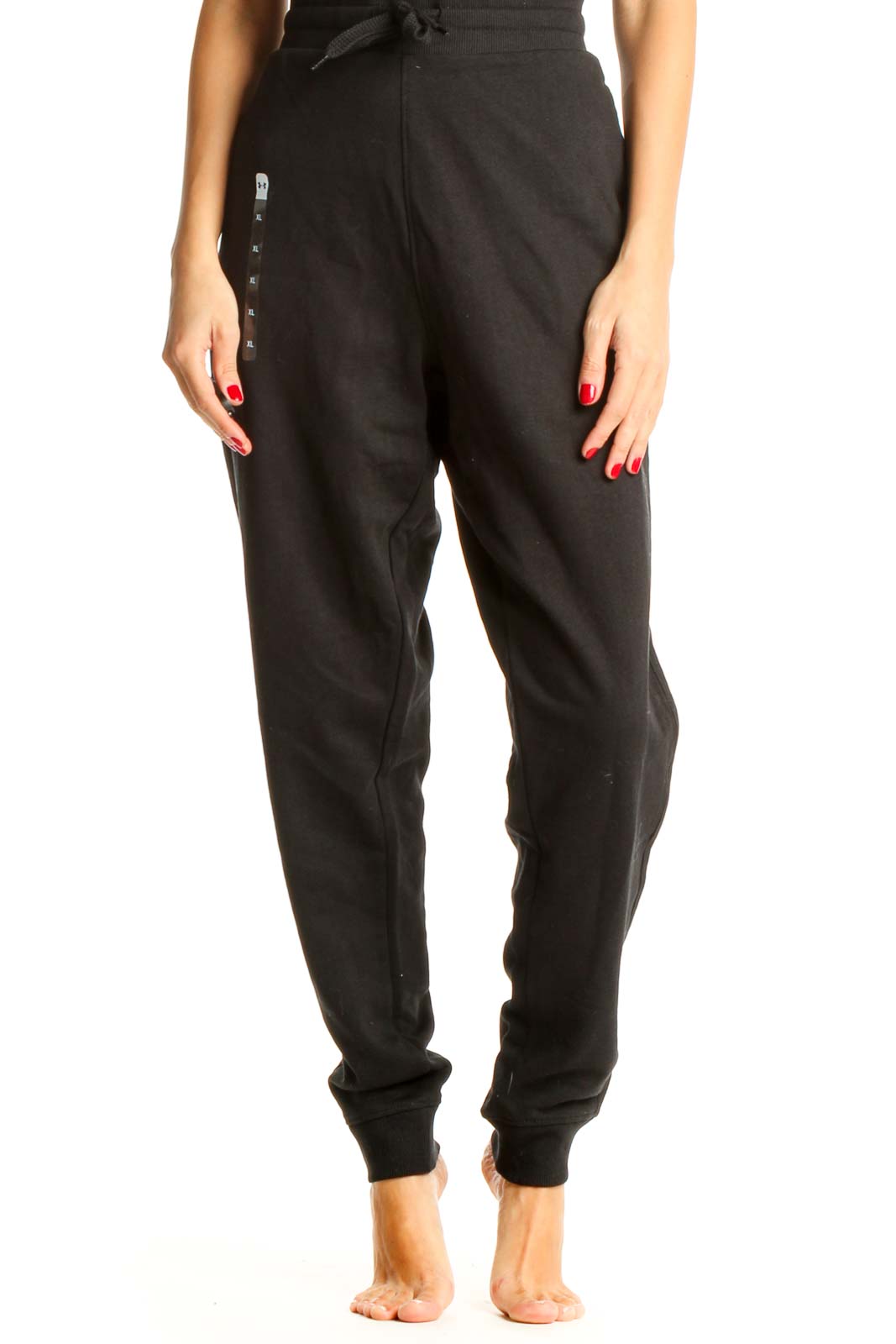 Black Textured Casual Sweatpants Front
