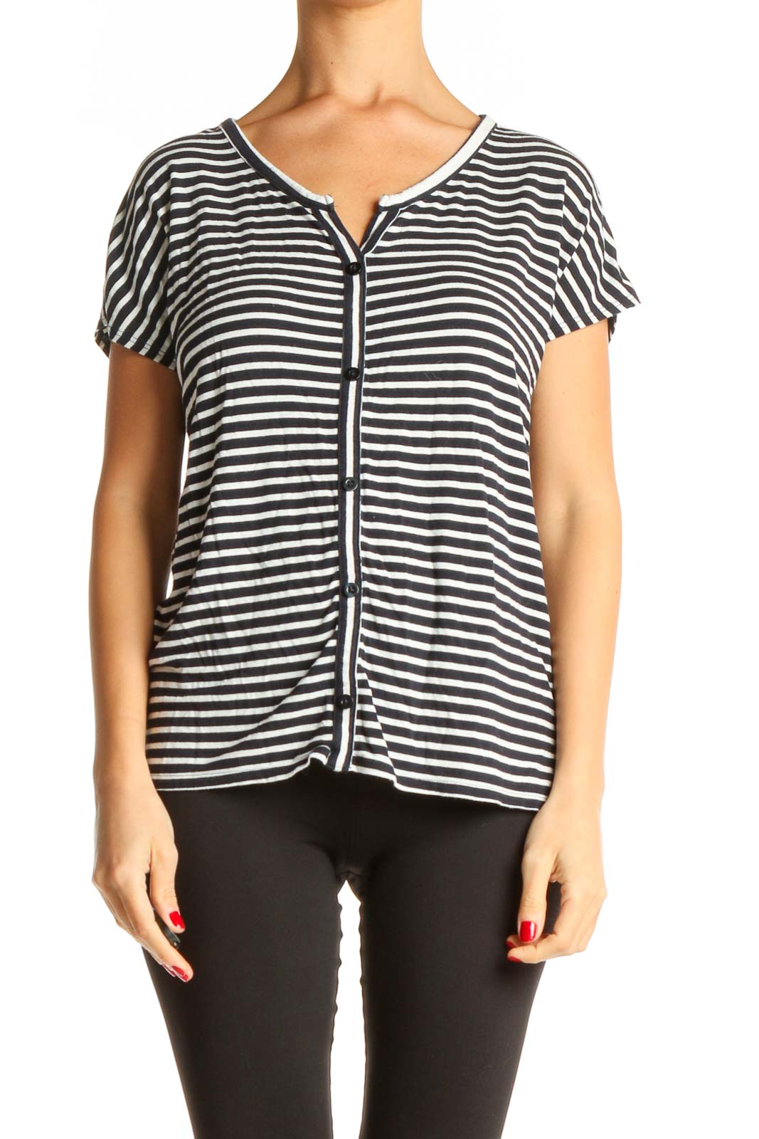 White Striped All Day Wear Top Front