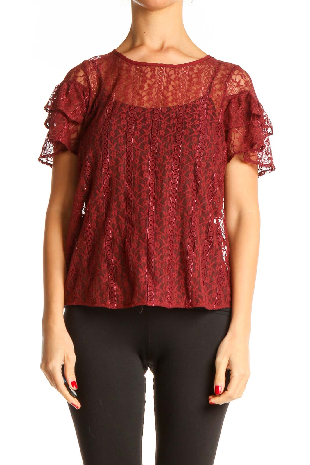 Red Lace Chic Blouse Front