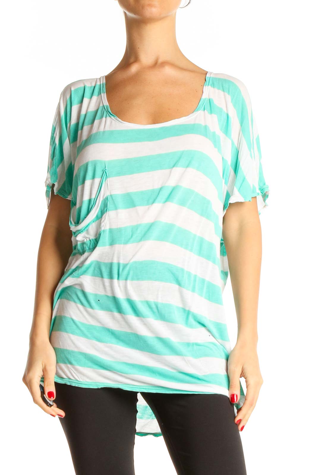 Blue Striped Casual Top Front
