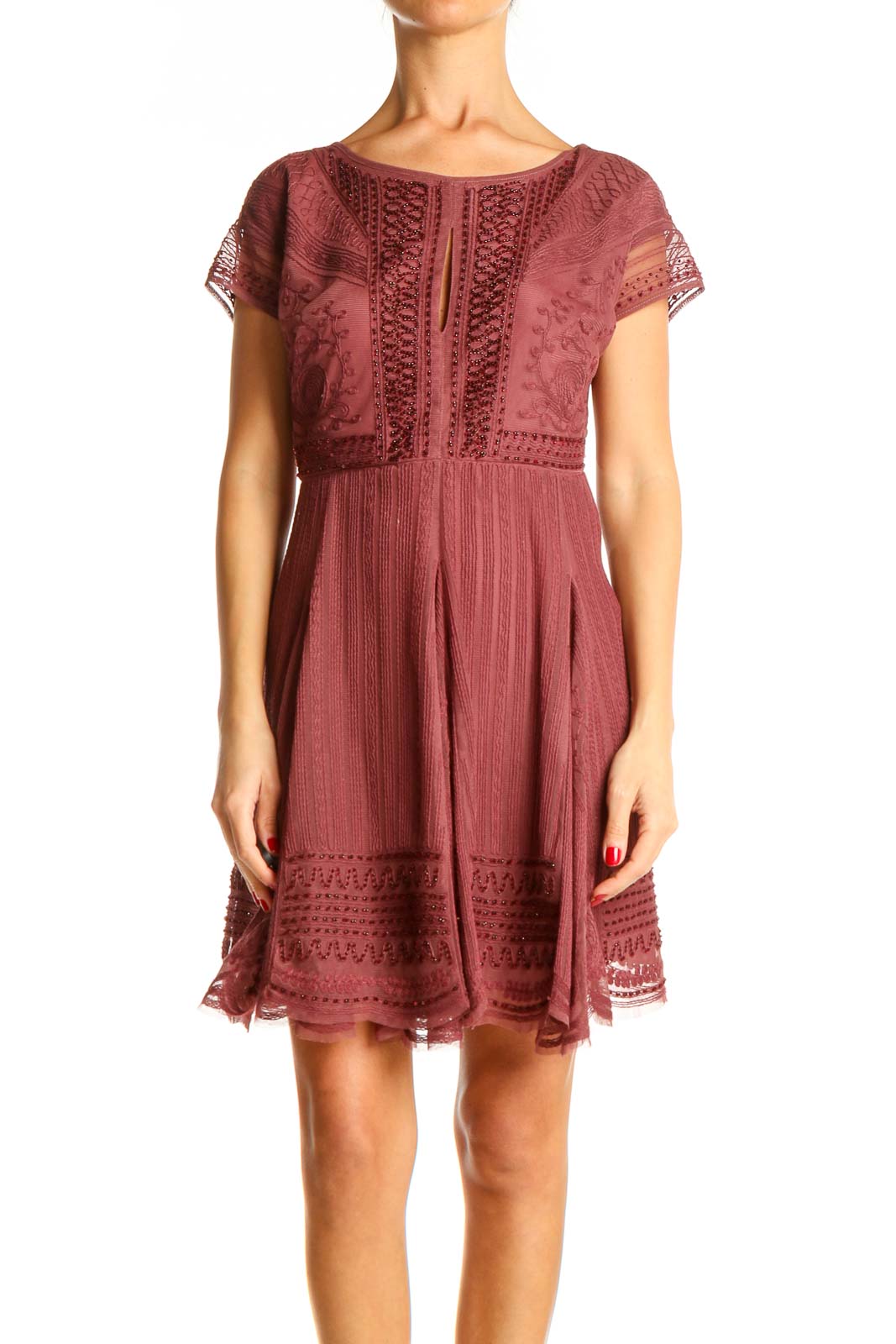 Red Lace Bohemian Fit & Flare Dress Front
