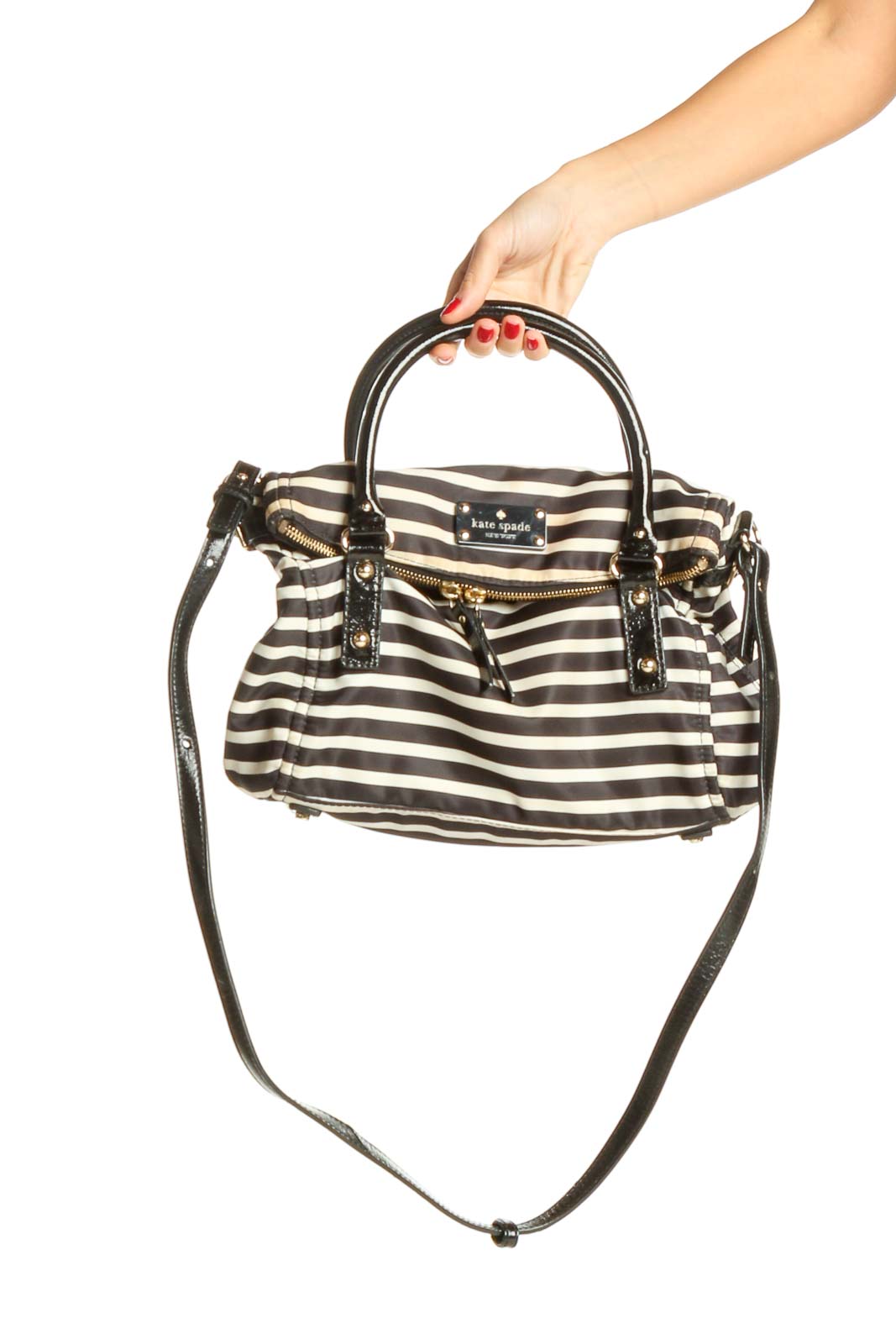 Black Striped Satchel Bag Front