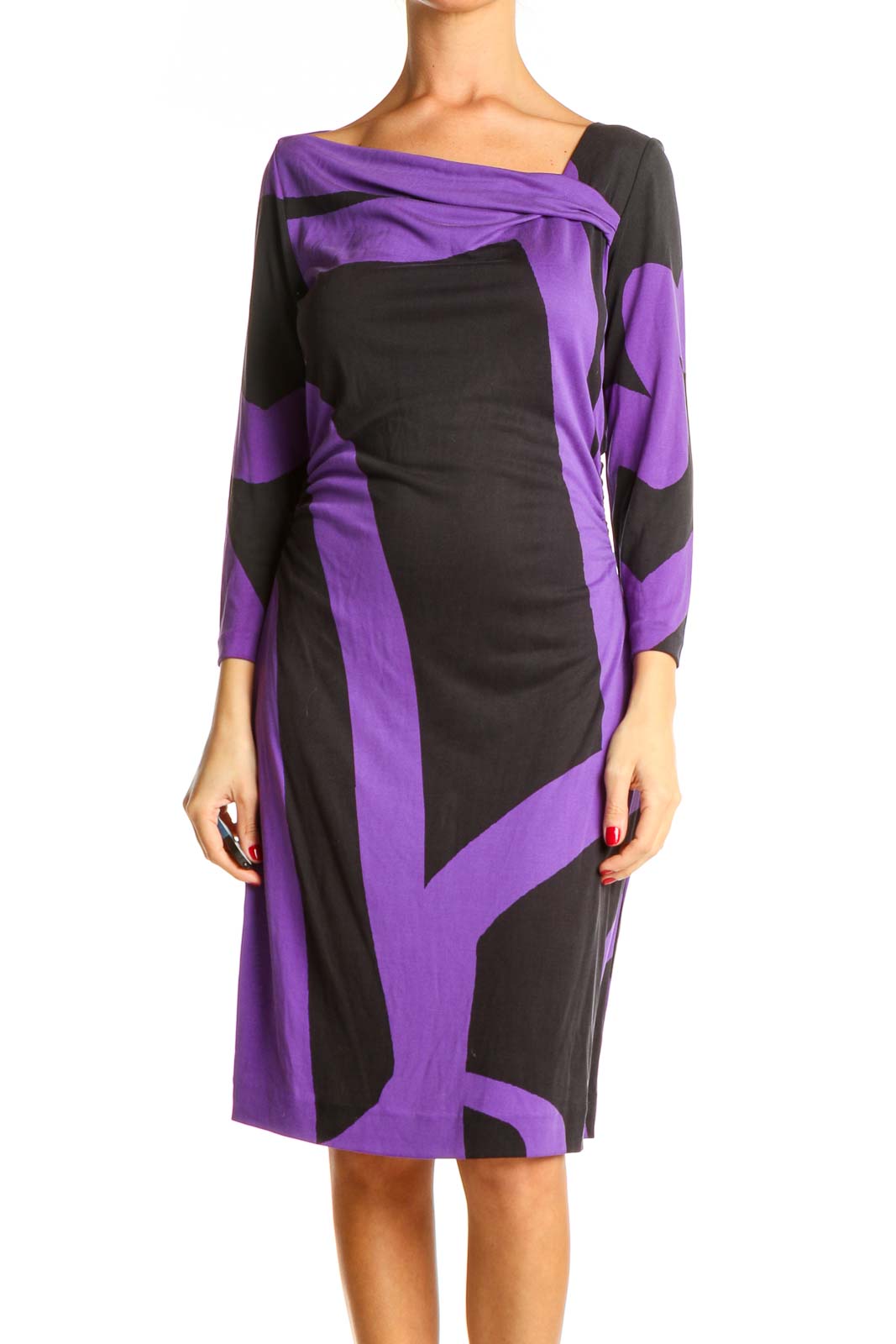 Black Purple Colorblock Chic Sheath Dress Front