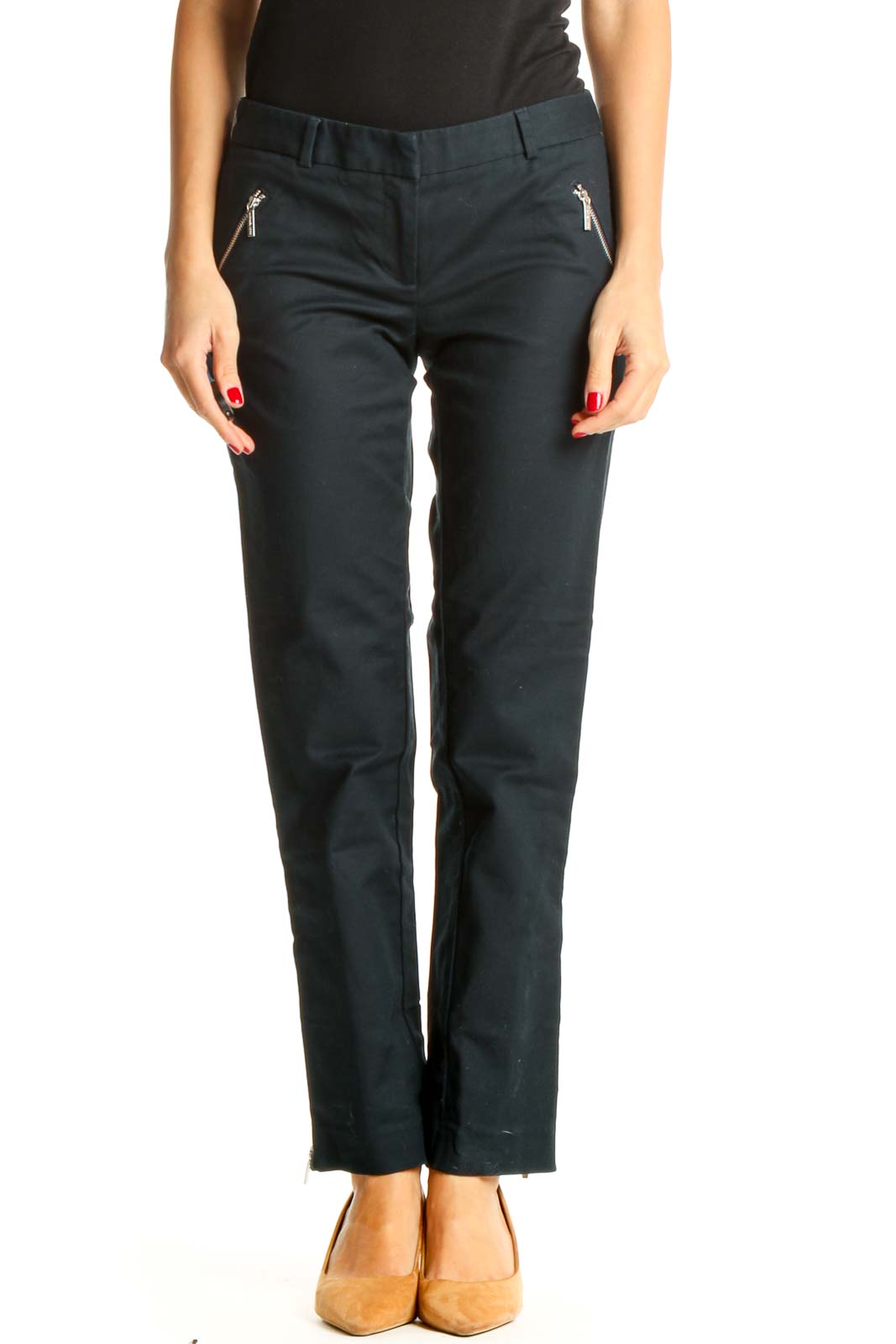Blue Solid Casual Trousers Front