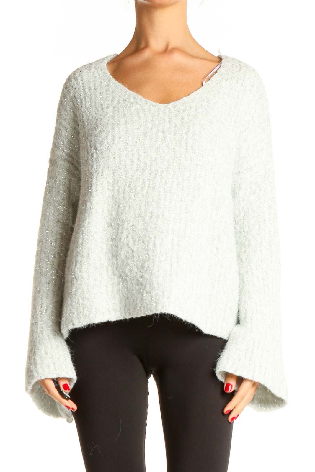 White Brunch Bell Sleeve Sweater Front