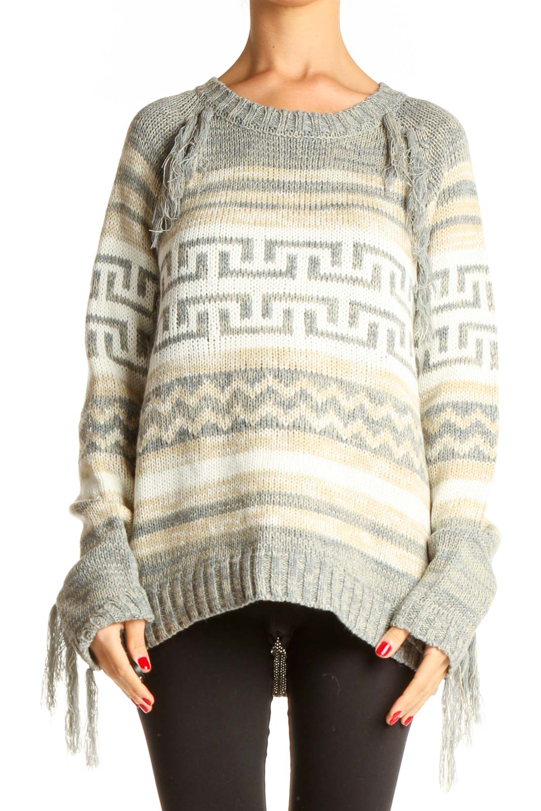 Gray Printed All Day Wear Sweater Front
