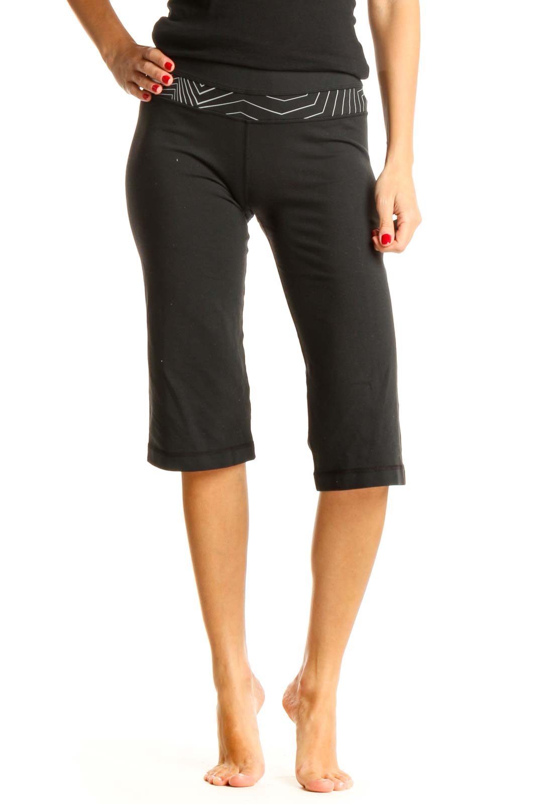 Black Cropped Activewear Pants Front