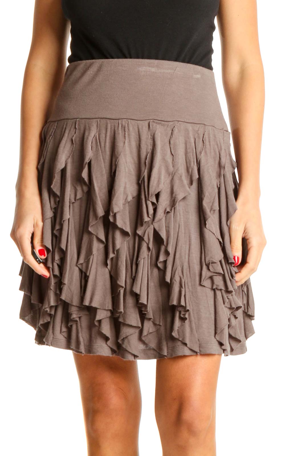 Brown Chic Flared Skirt Front